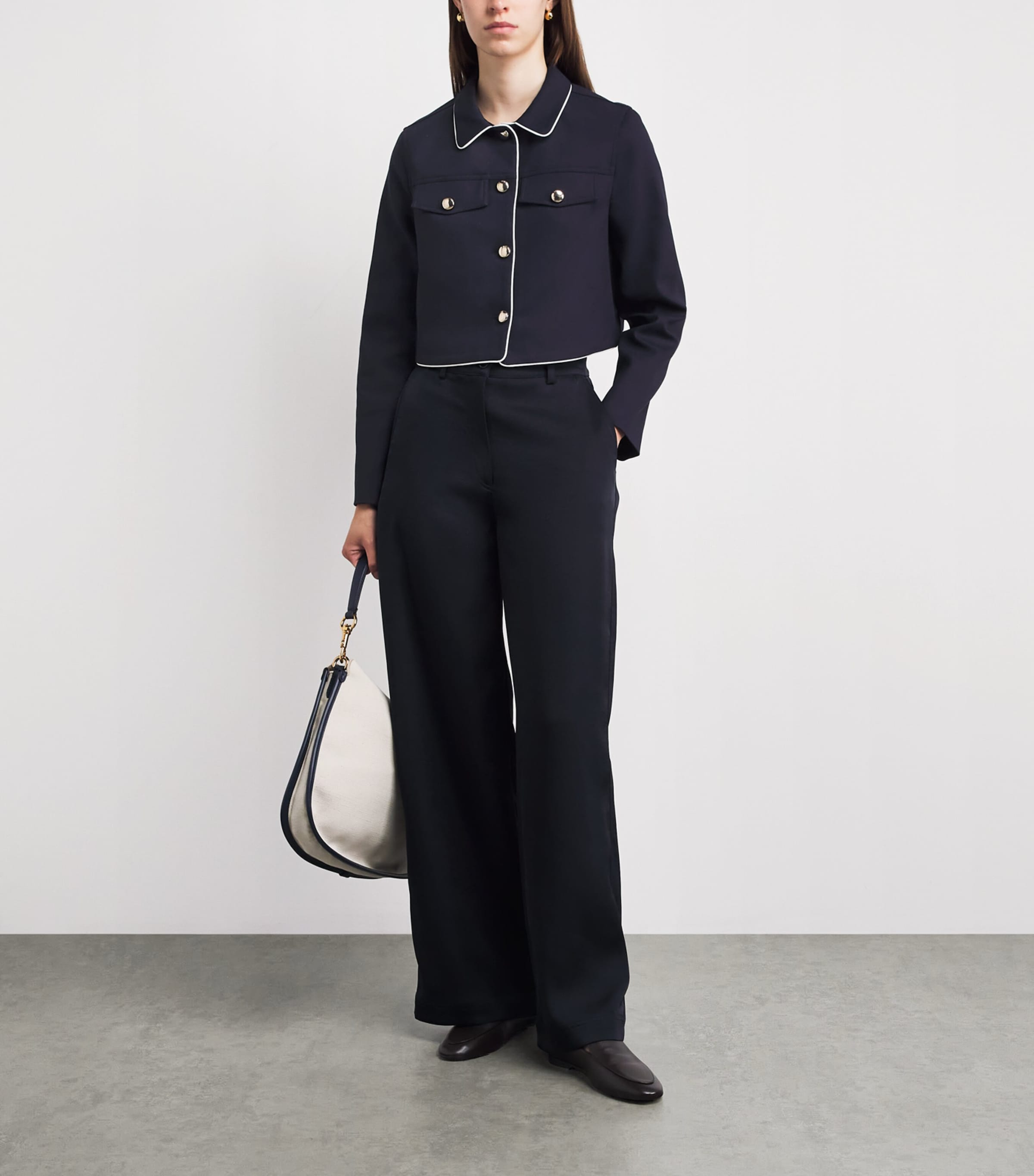 Maje Womens Cotton-Blend Cropped Jacket Navy Image 2