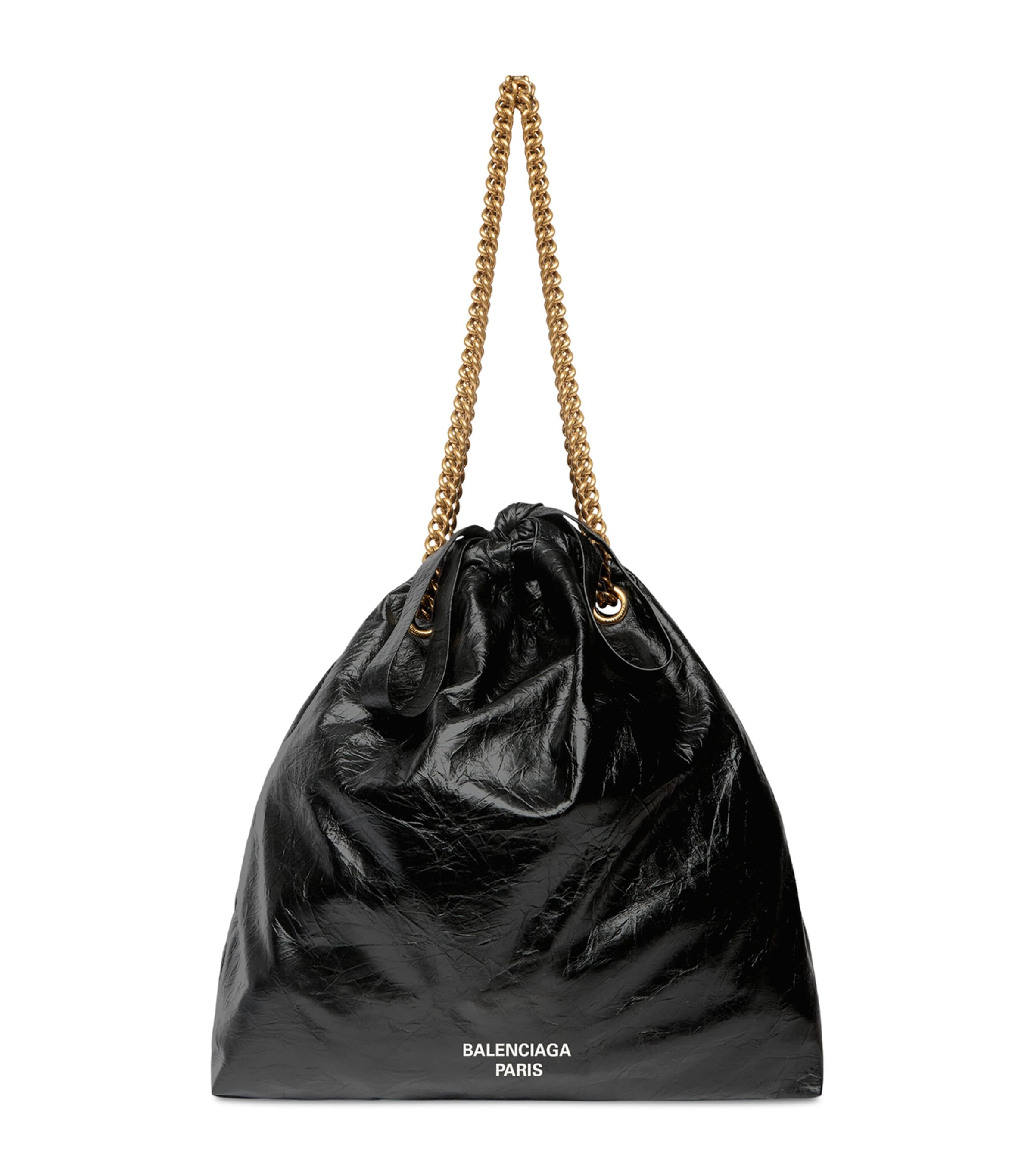 Shop Balenciaga Medium Leather Crush Tote Bag In Black