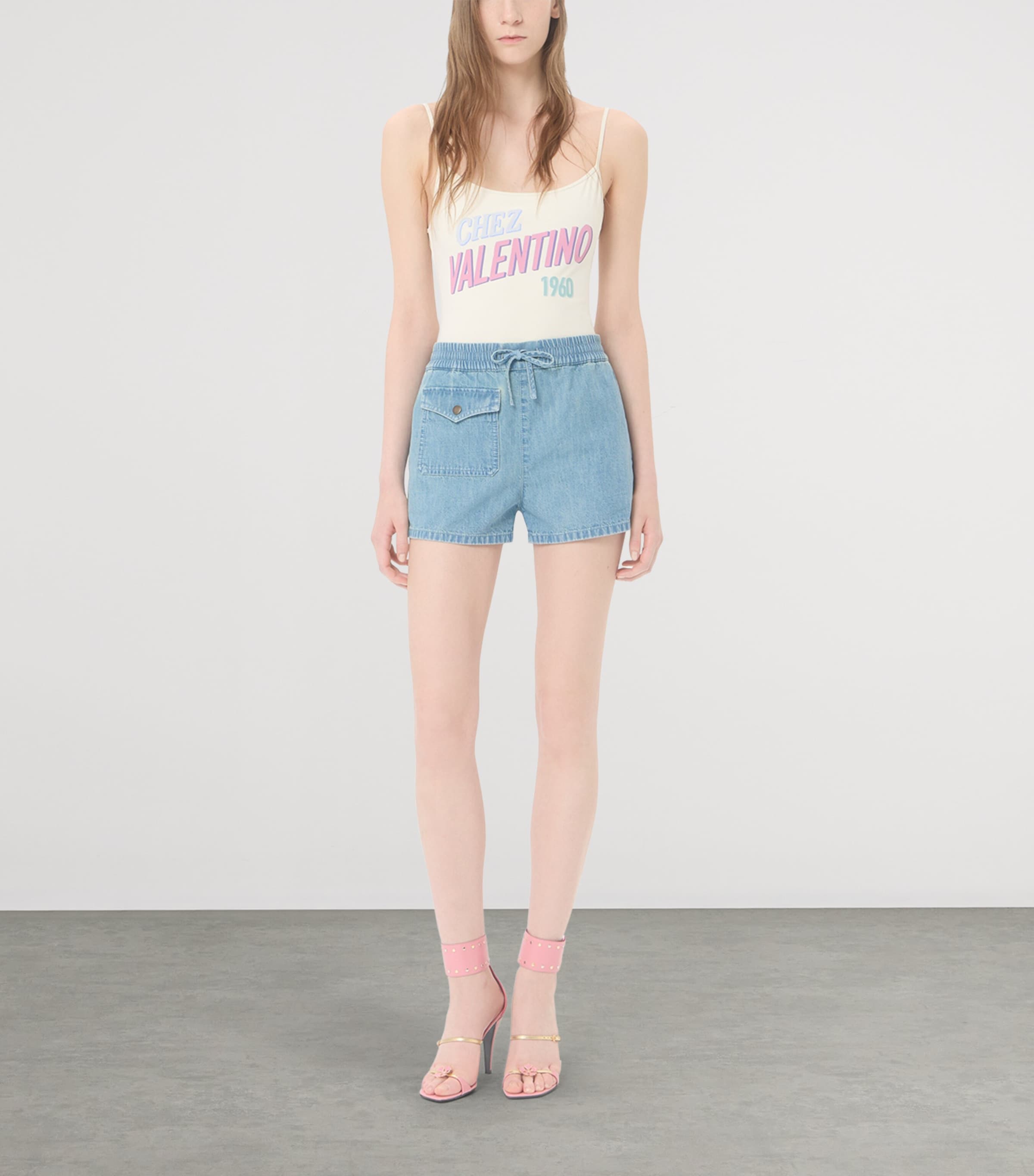 Valentino Womens Drawstring Denim Shorts Flx Image 2