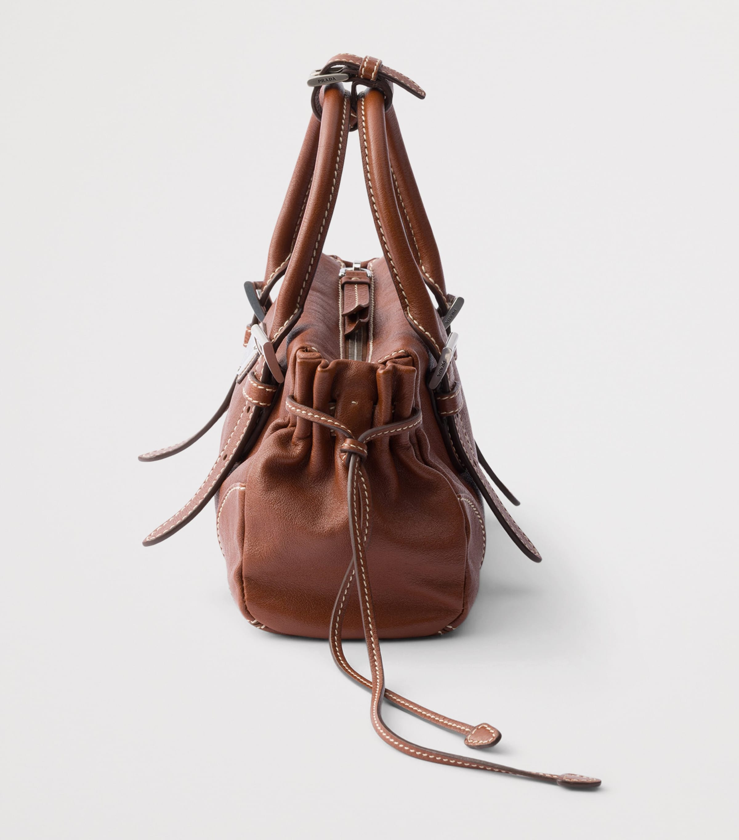 Prada Small Leather Bonnie Top-Handle Bag Brown Image 5