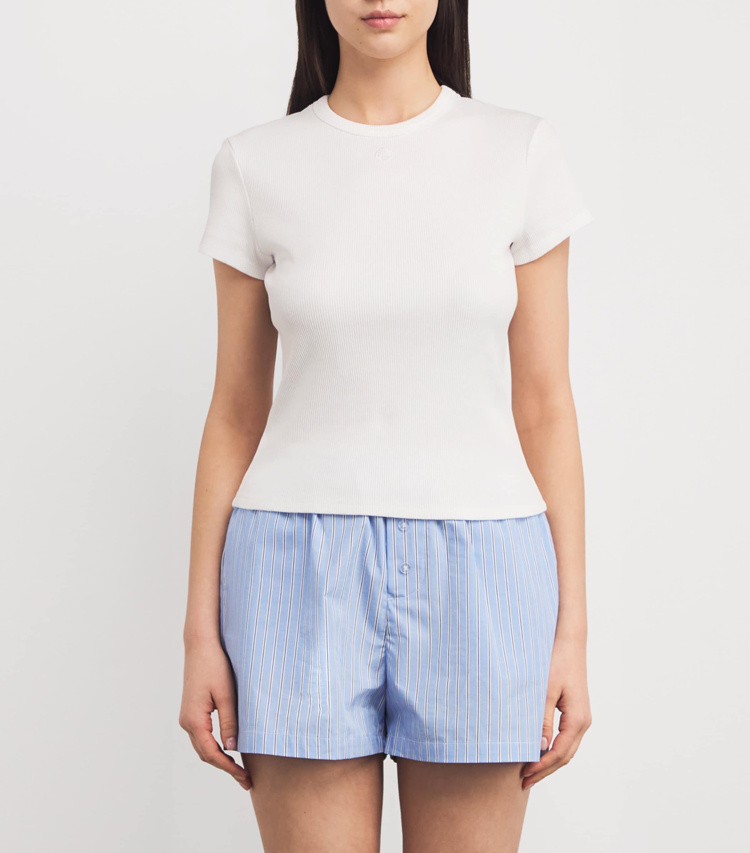 Stretch-Cotton Ribbed T-Shirt WHITE Image 3