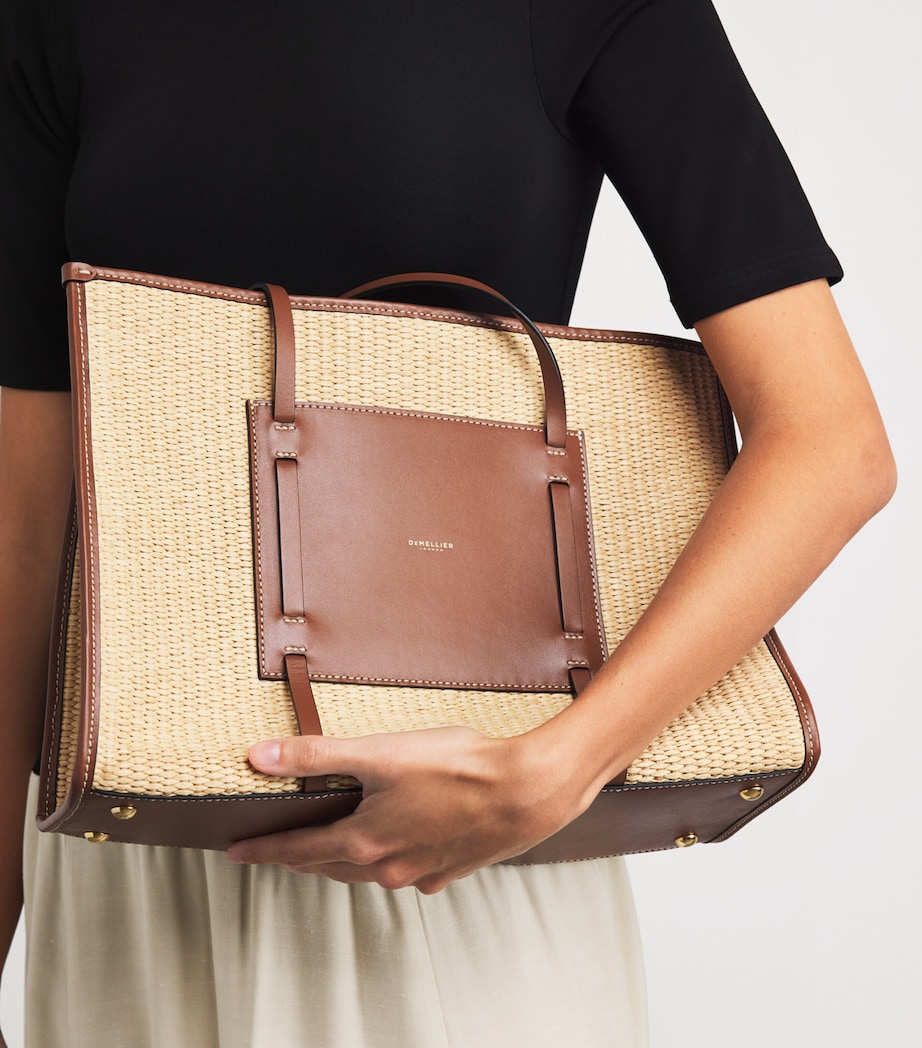 Raffia-Leather Capri Tote Bag WRM/TN W/ECRU STCHNG Image 5
