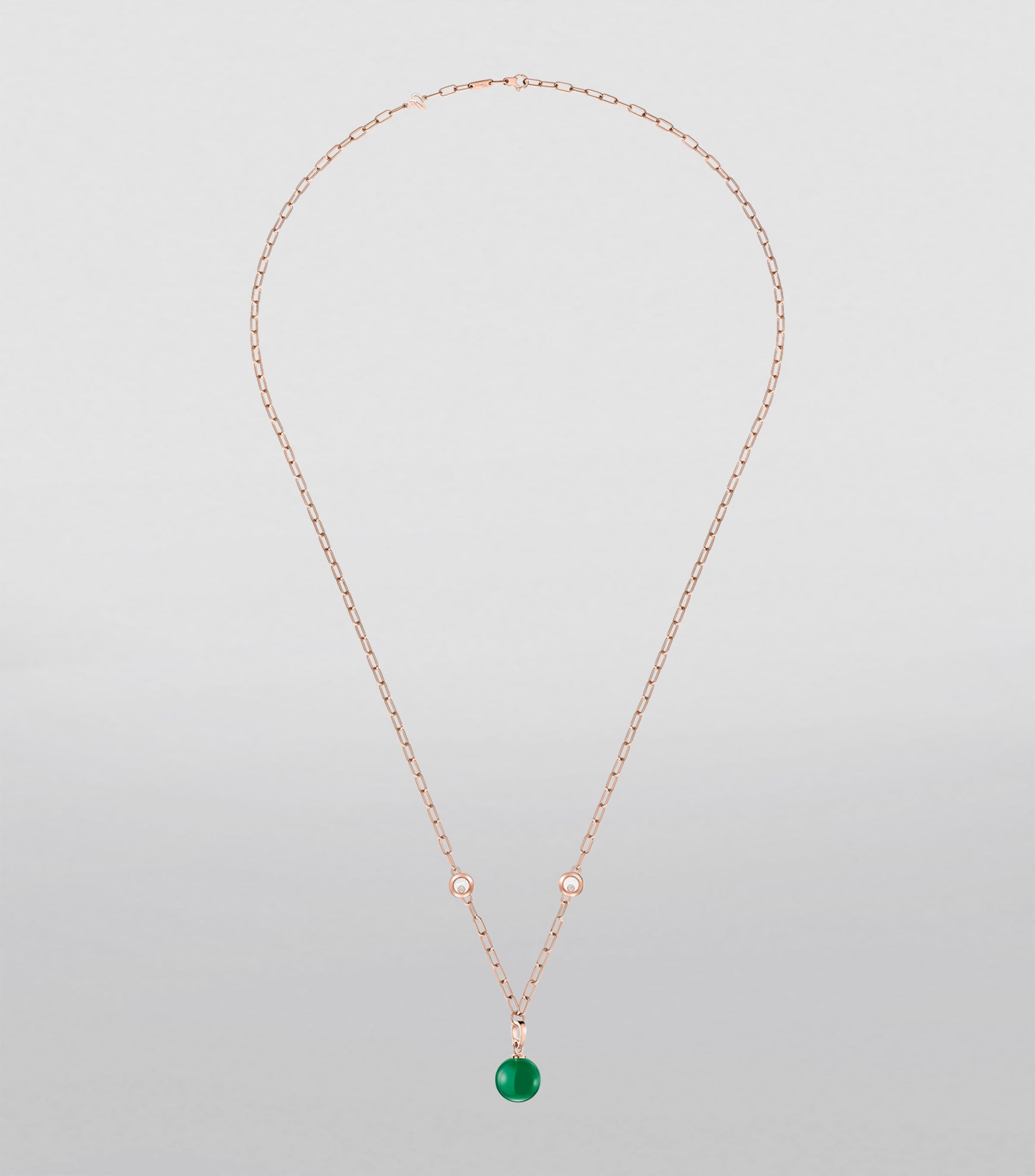 Rose Gold, Diamond and Green Agate Happy Diamonds Planet Necklace 18K ROSE GOLD Image 2
