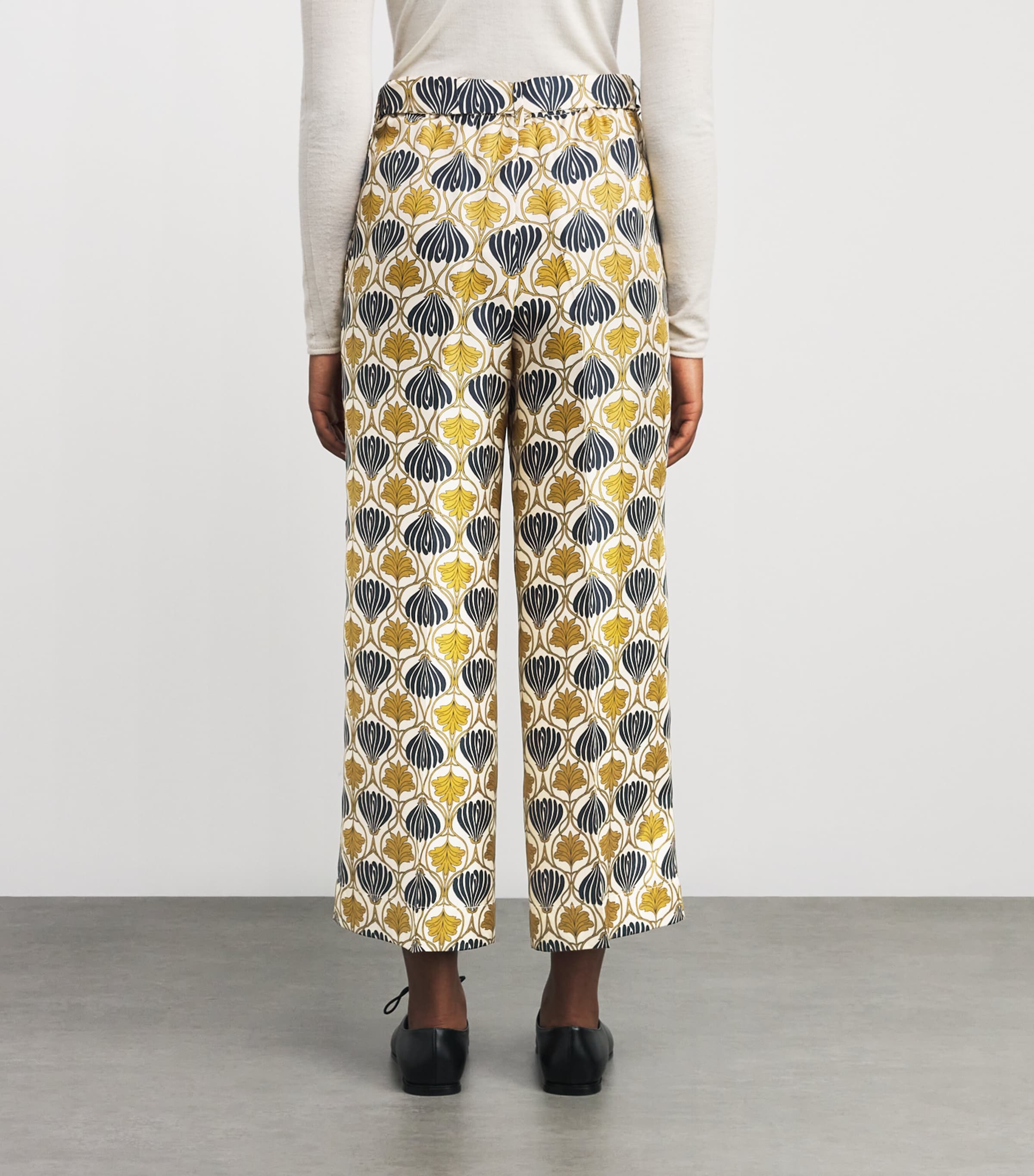 Silk Printed Wide-Leg Trousers MUSTARD Image 4