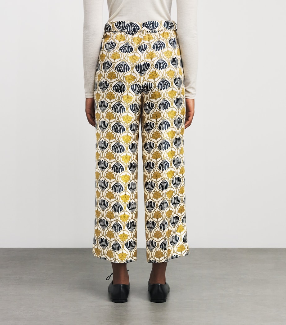 Silk Printed Wide-Leg Trousers MUSTARD Image 4