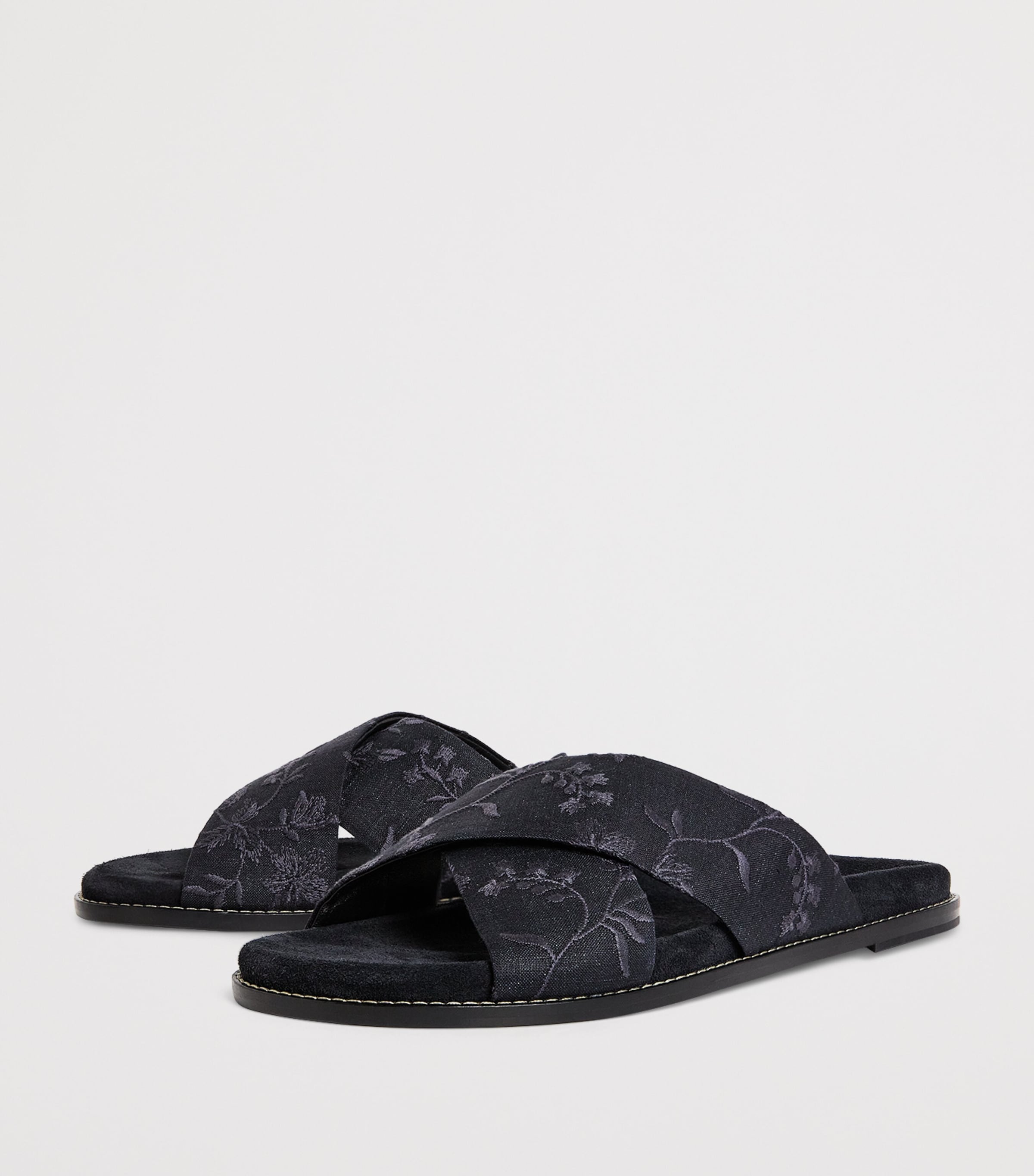 Eleventy Embroidered Crossover Slides Nero Image 3