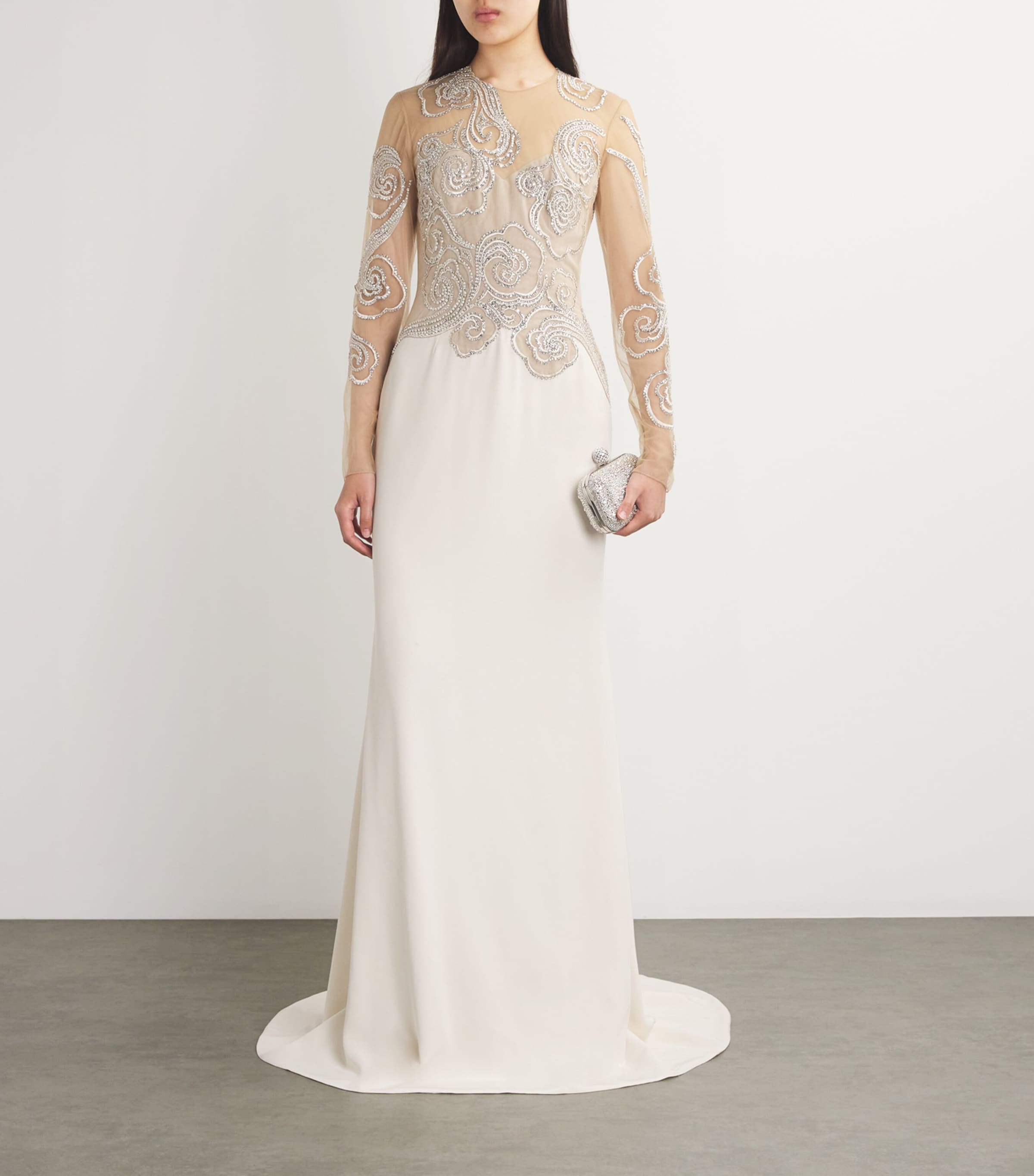 GEORGES HOBEIKA Womens Embroidered-Detail Gown Pastel Beige/ Silver Image 2