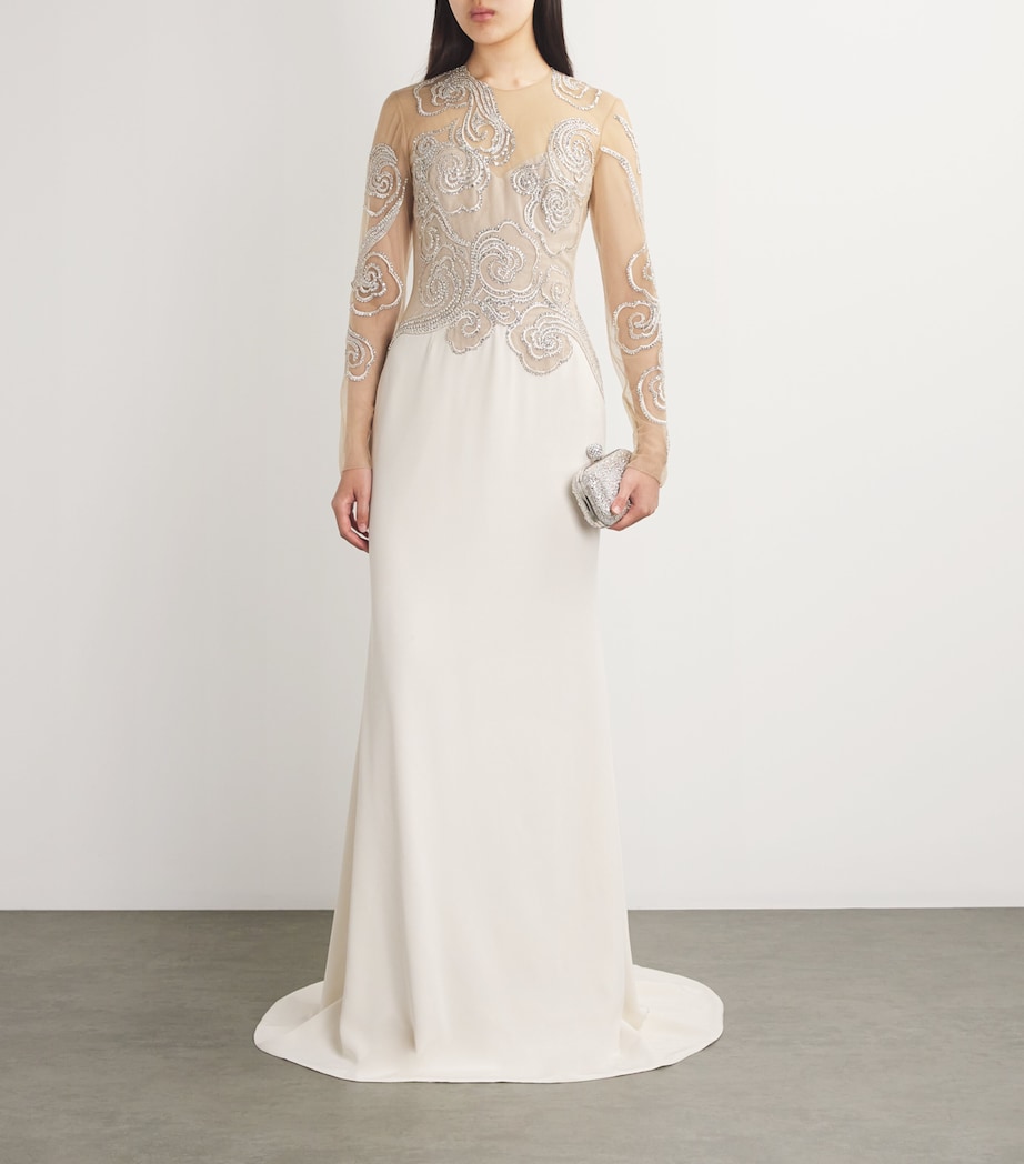 GEORGES HOBEIKA Womens Embroidered-Detail Gown Pastel Beige/ Silver Image 2