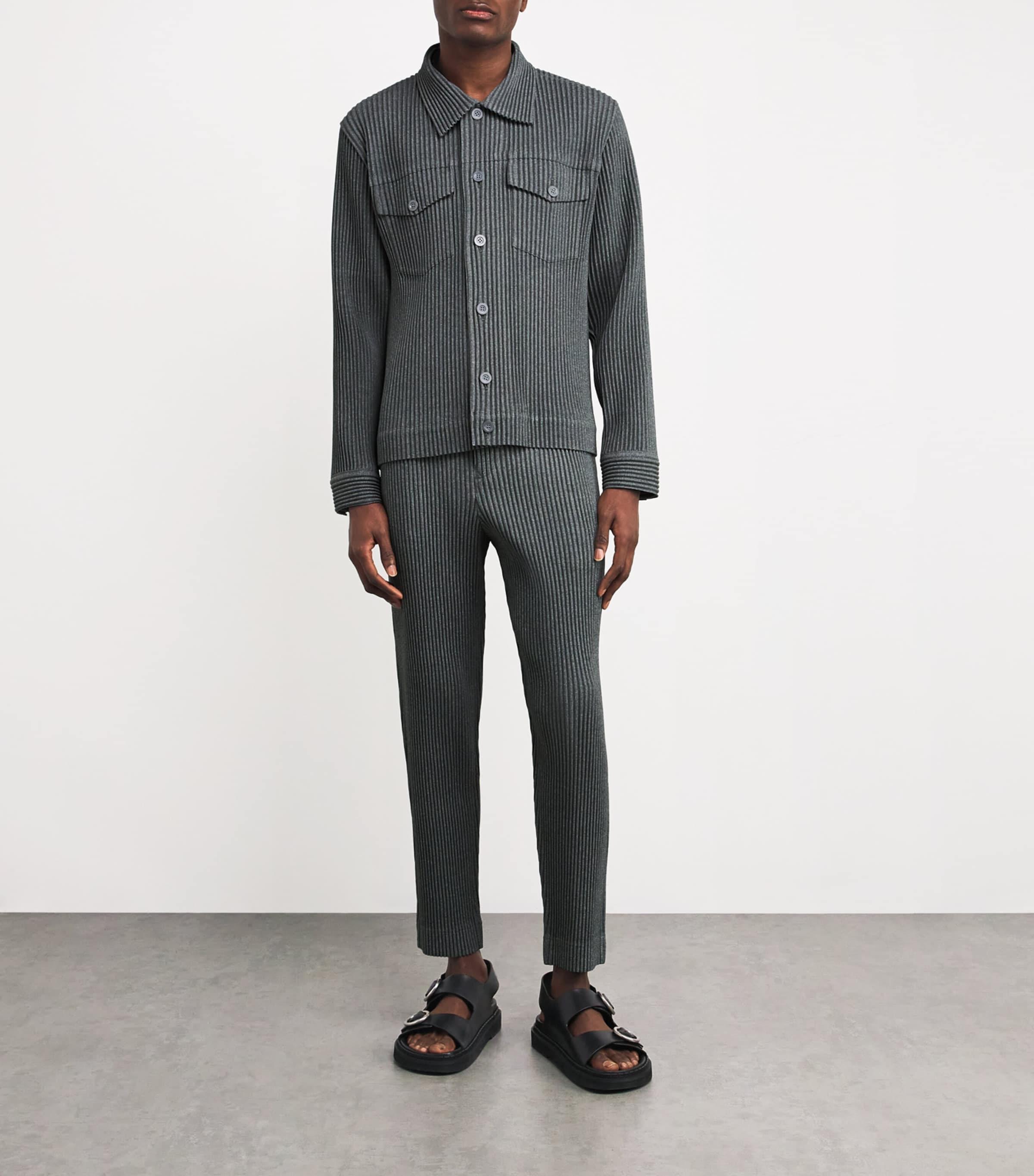 Homme Plissé Issey Miyake Mens Pleated Tailored Trousers Gray Image 2