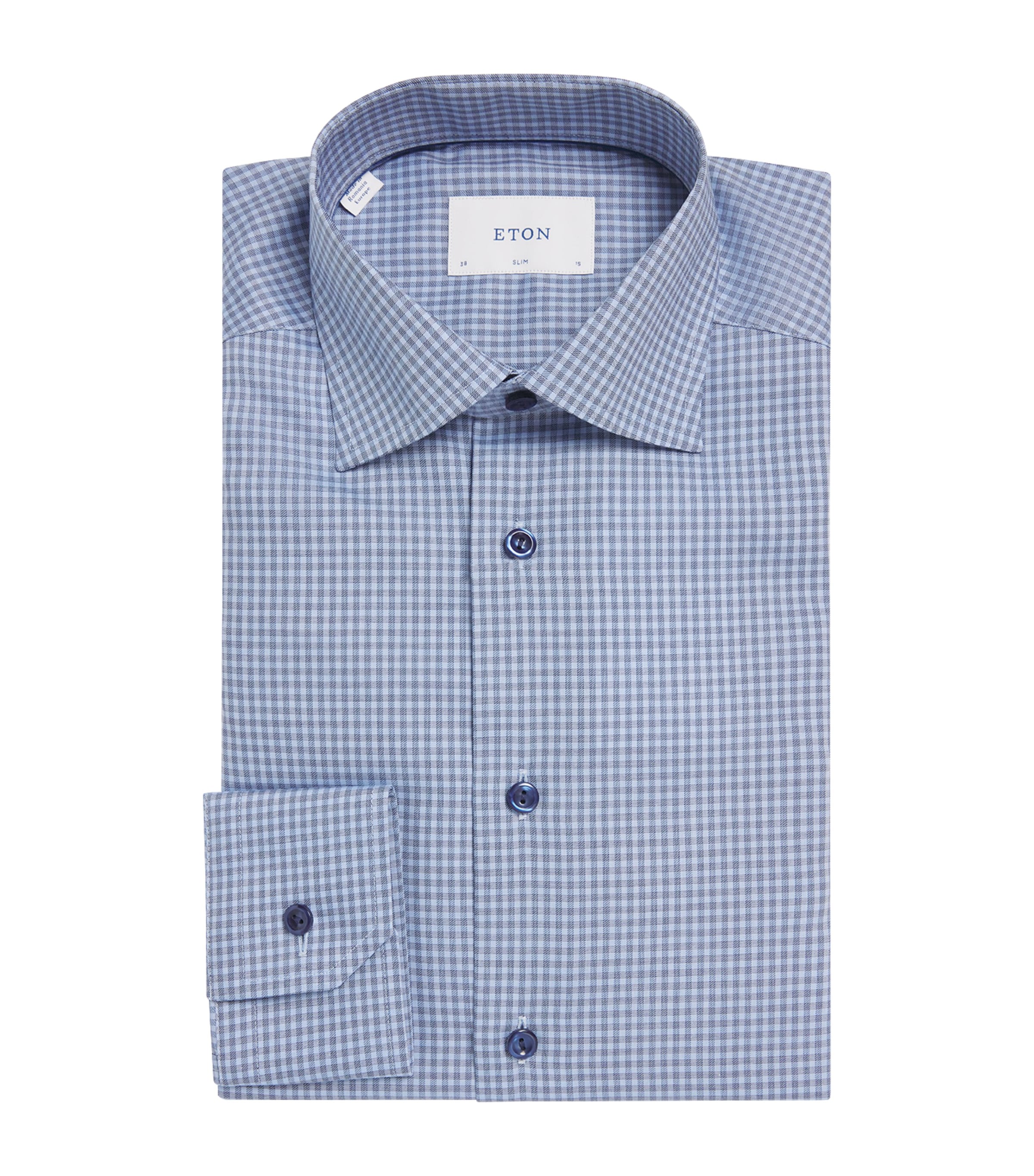 Cotton Twill Check Slim Shirt 26 DARK BLUE Image 1