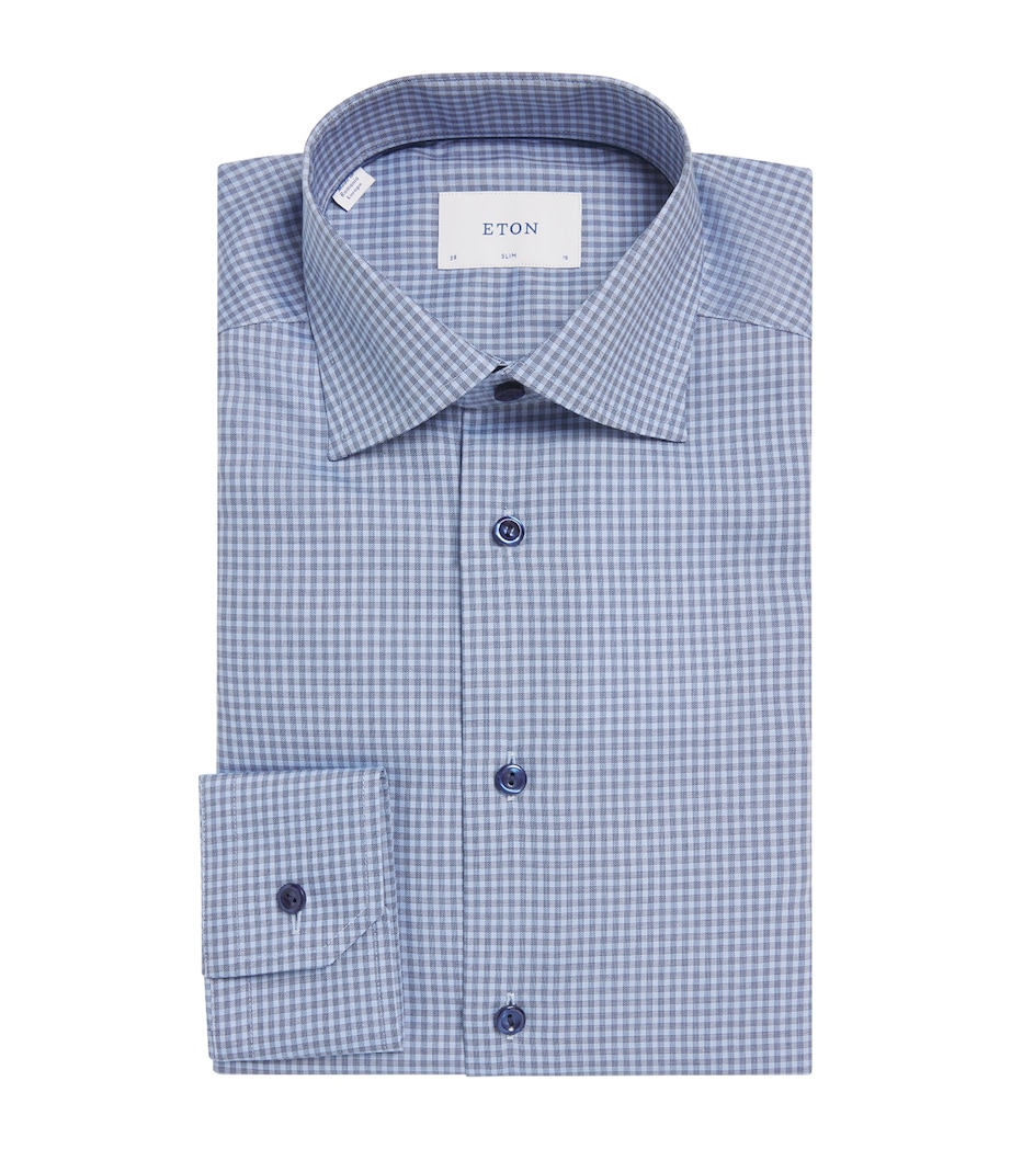 Cotton Twill Check Slim Shirt 26 DARK BLUE Image 1