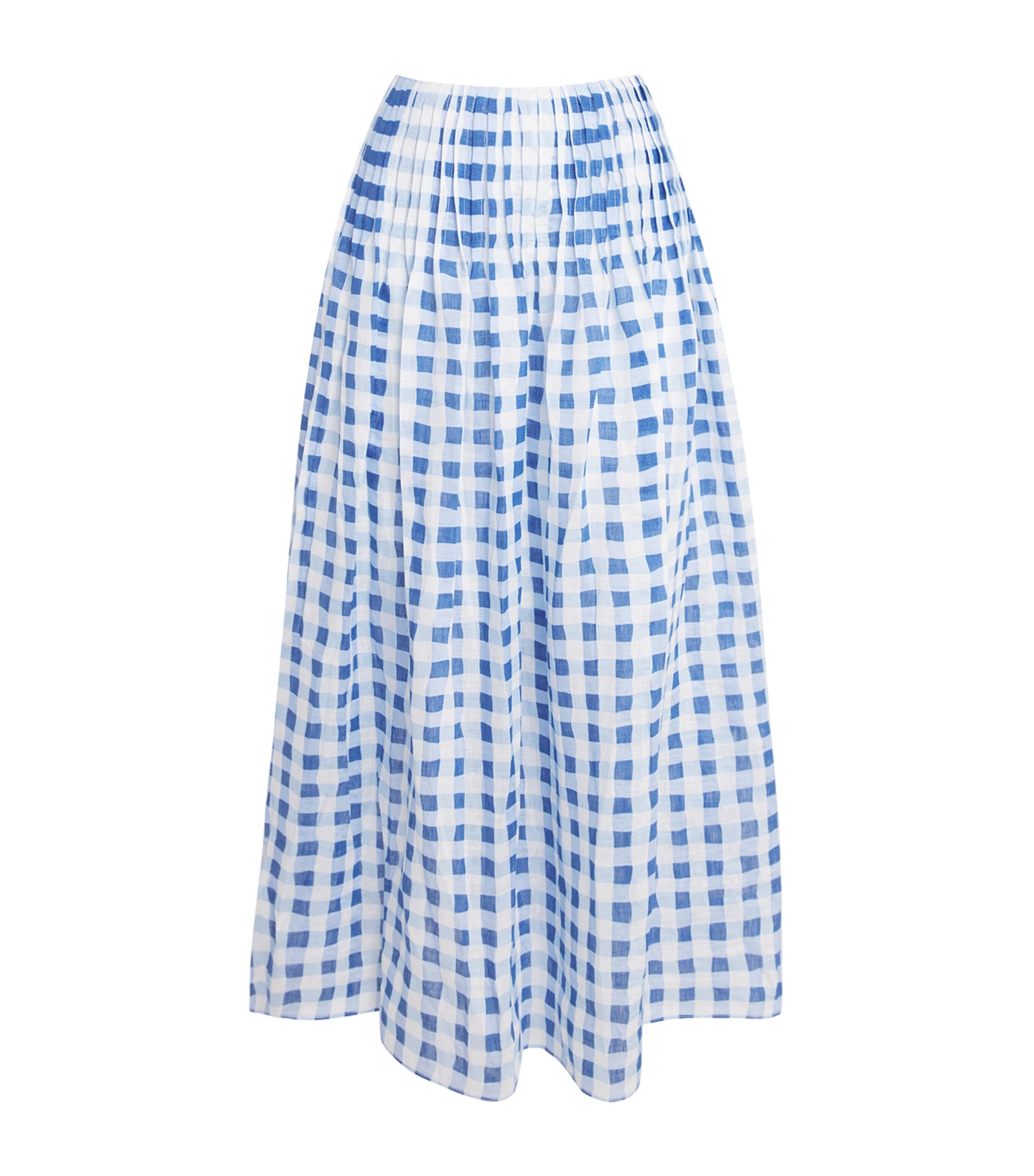 Sandro Paris Womens Linen-Blend Gingham Maxi Skirt Blu / White Image 1