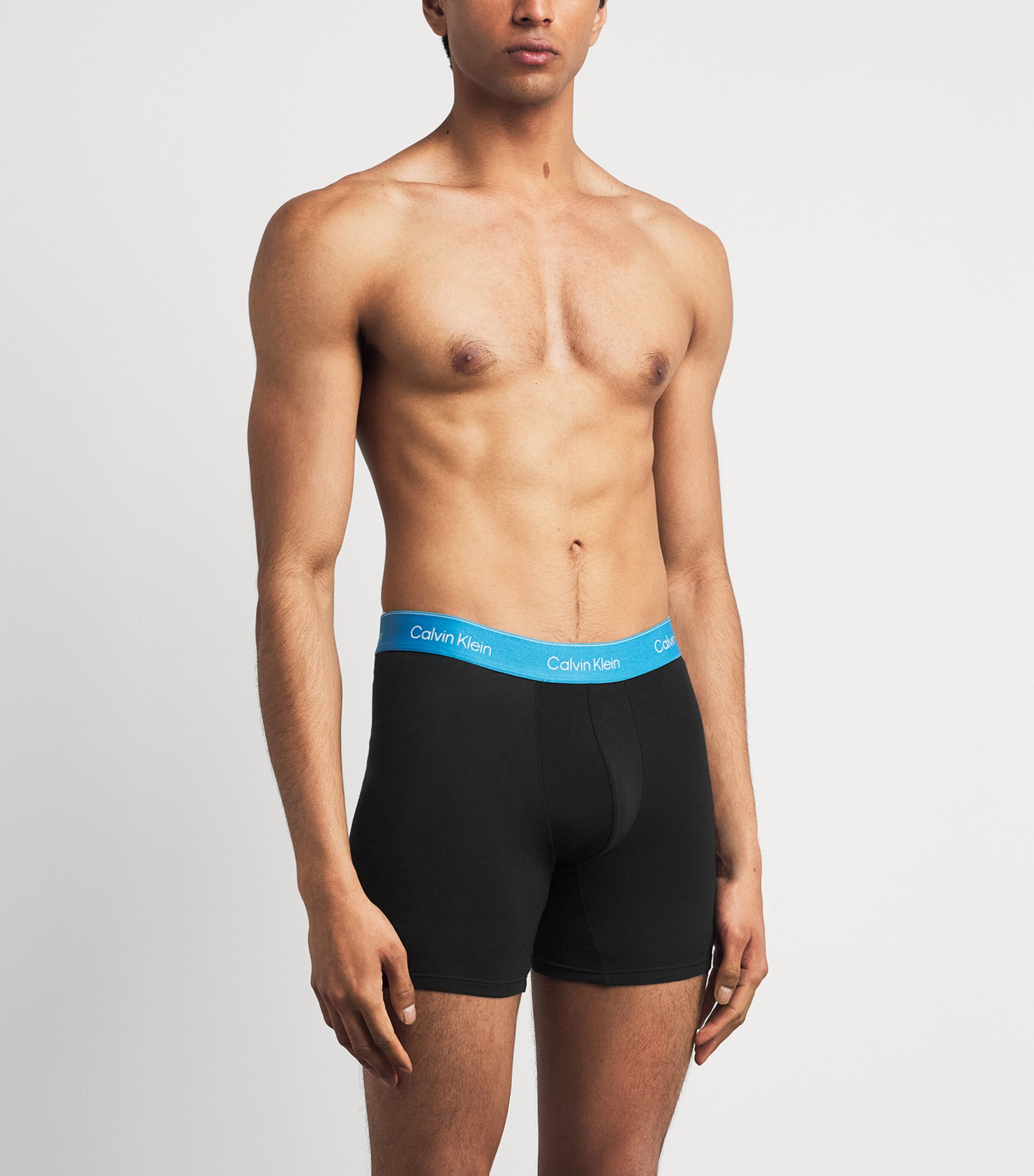 Calvin Klein Mens Stretch-Cotton Icon Boxer Briefs (Pack of 3) Black Mist/blu Image 2
