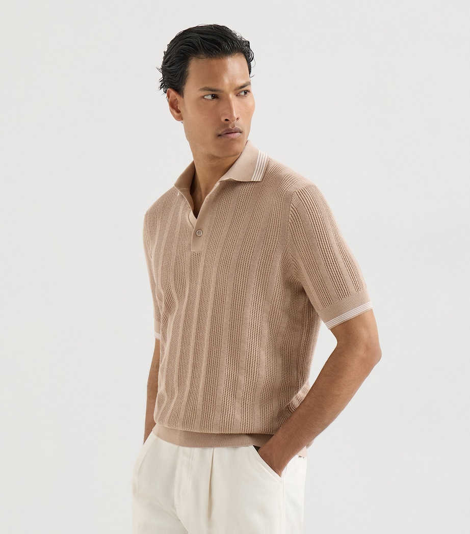 Brunello Cucinelli Mens Cotton Rib-Knit Polo Shirt Image 3