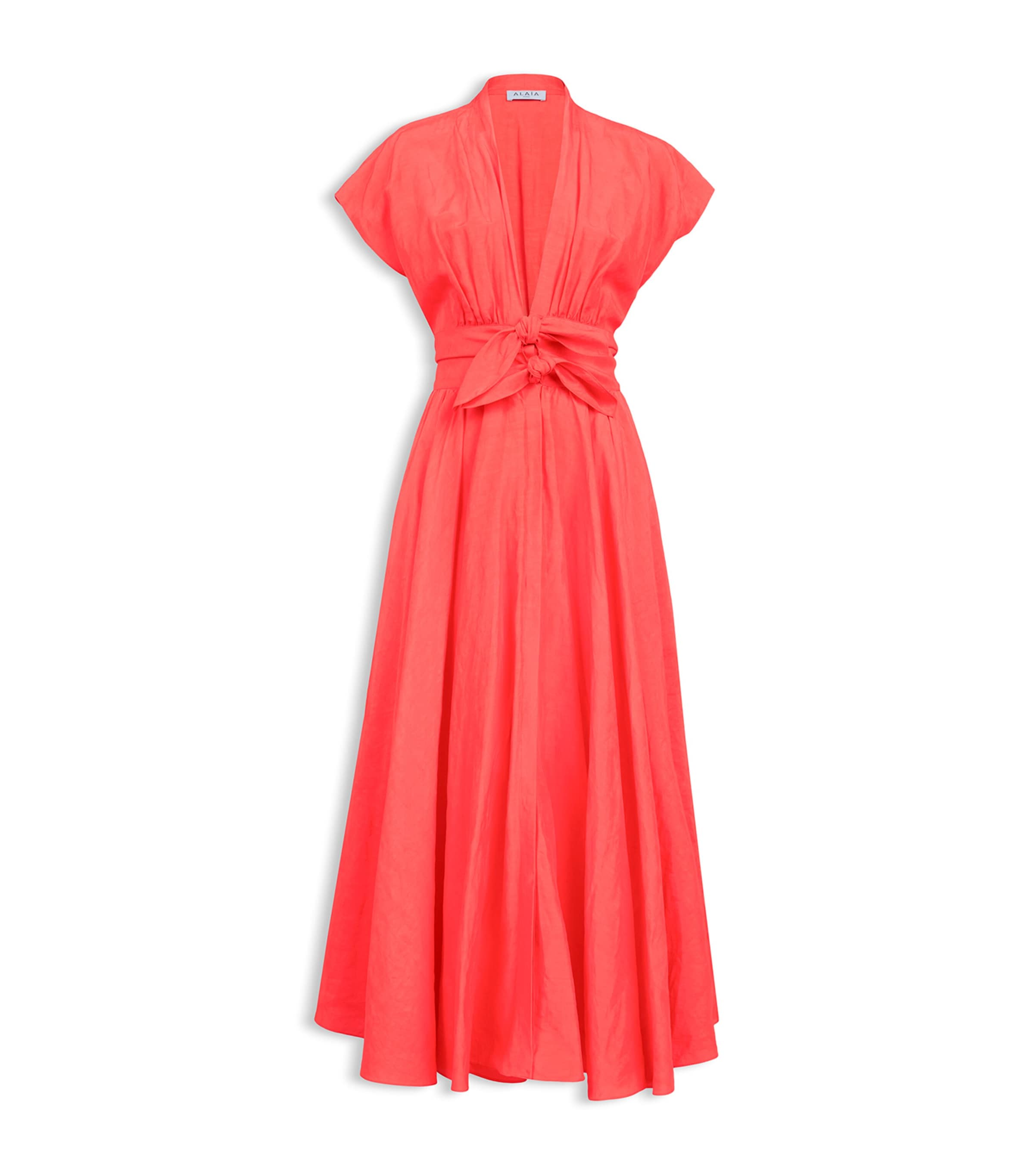 Alaïa Womens Linen-Blend Knot Midi Dress Vermilion Red Image 1