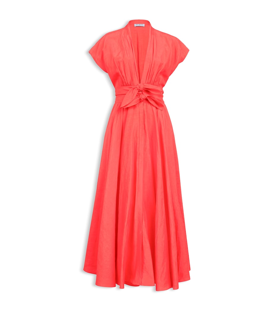 Alaïa Womens Linen-Blend Knot Midi Dress Vermilion Red Image 1