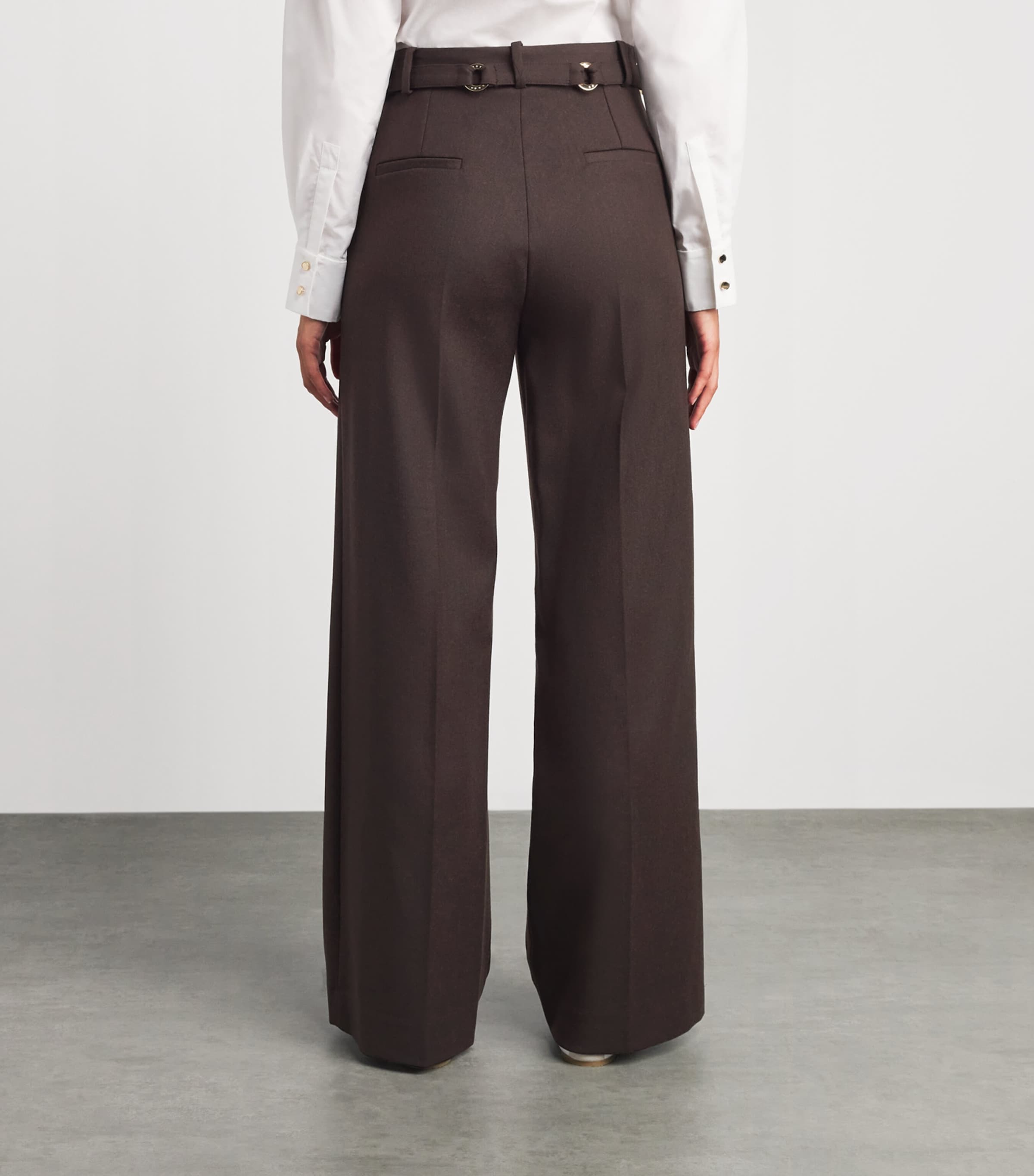 Sandro Paris Womens Wool-Blend Ring-Detail Trousers Light Brown Image 5