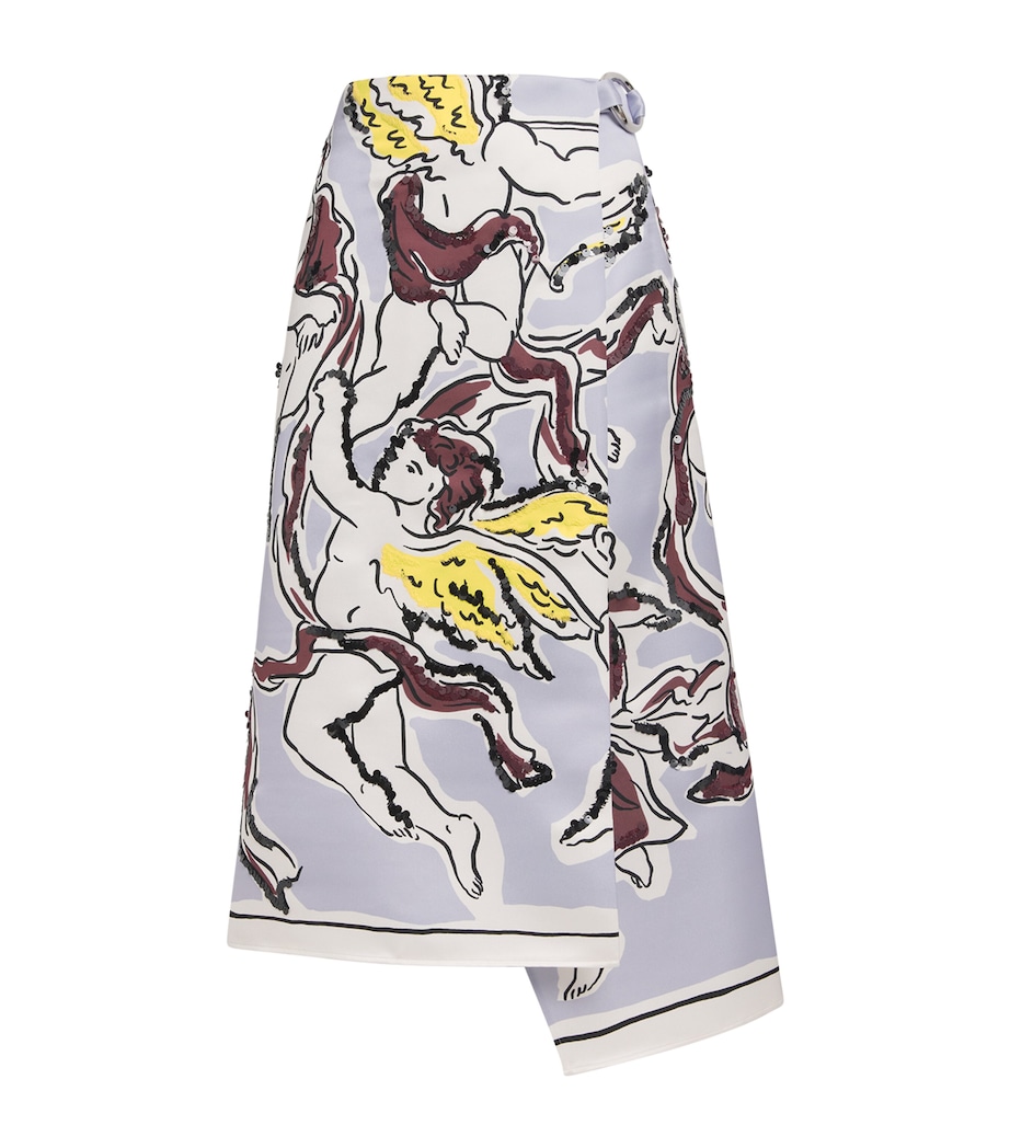 Tory Burch Womens Satin Printed Midi Skirt Lilac Cherubs Image 1