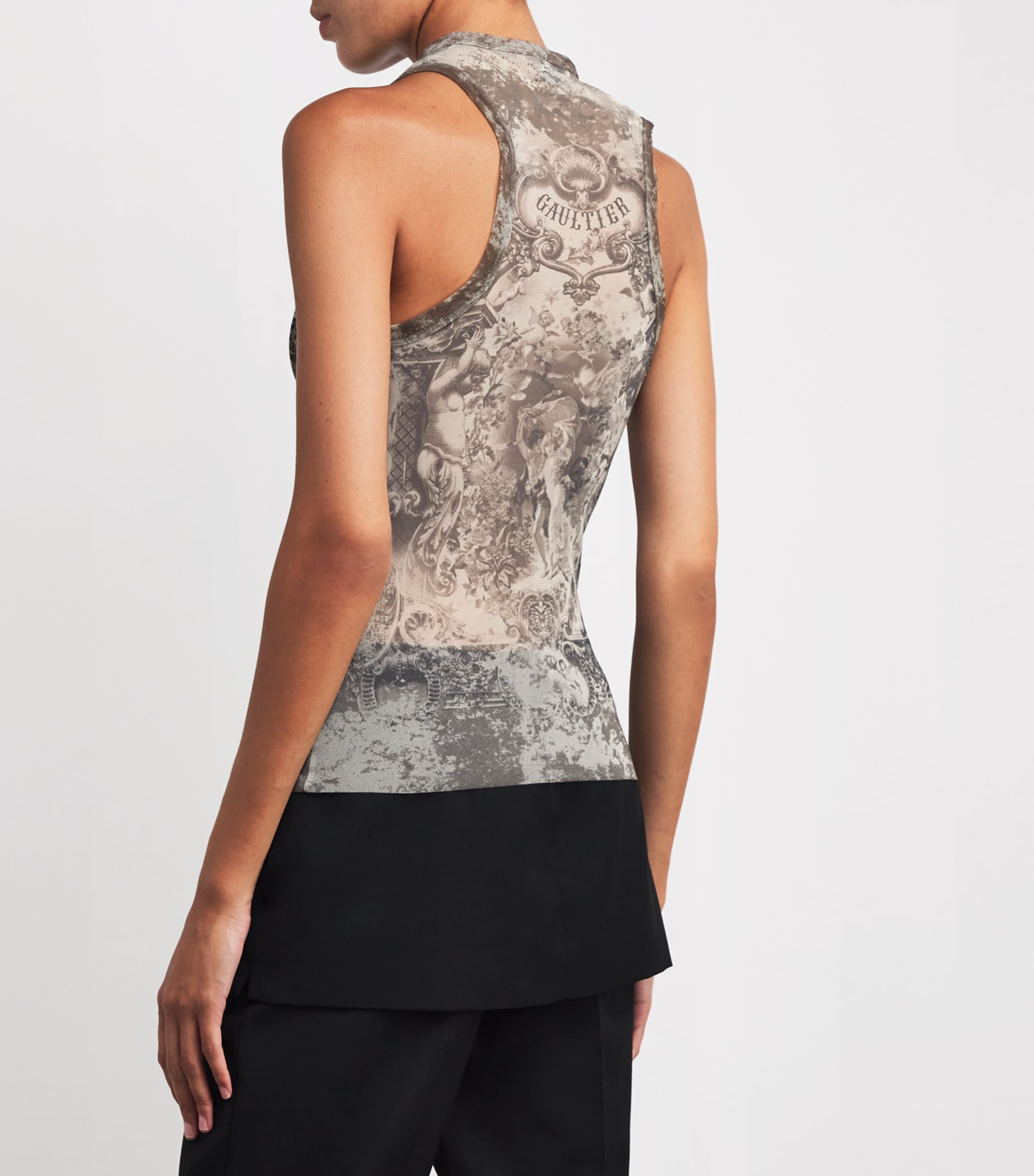 Jean Paul Gaultier Beige Mesh Medallion Print Tank Top