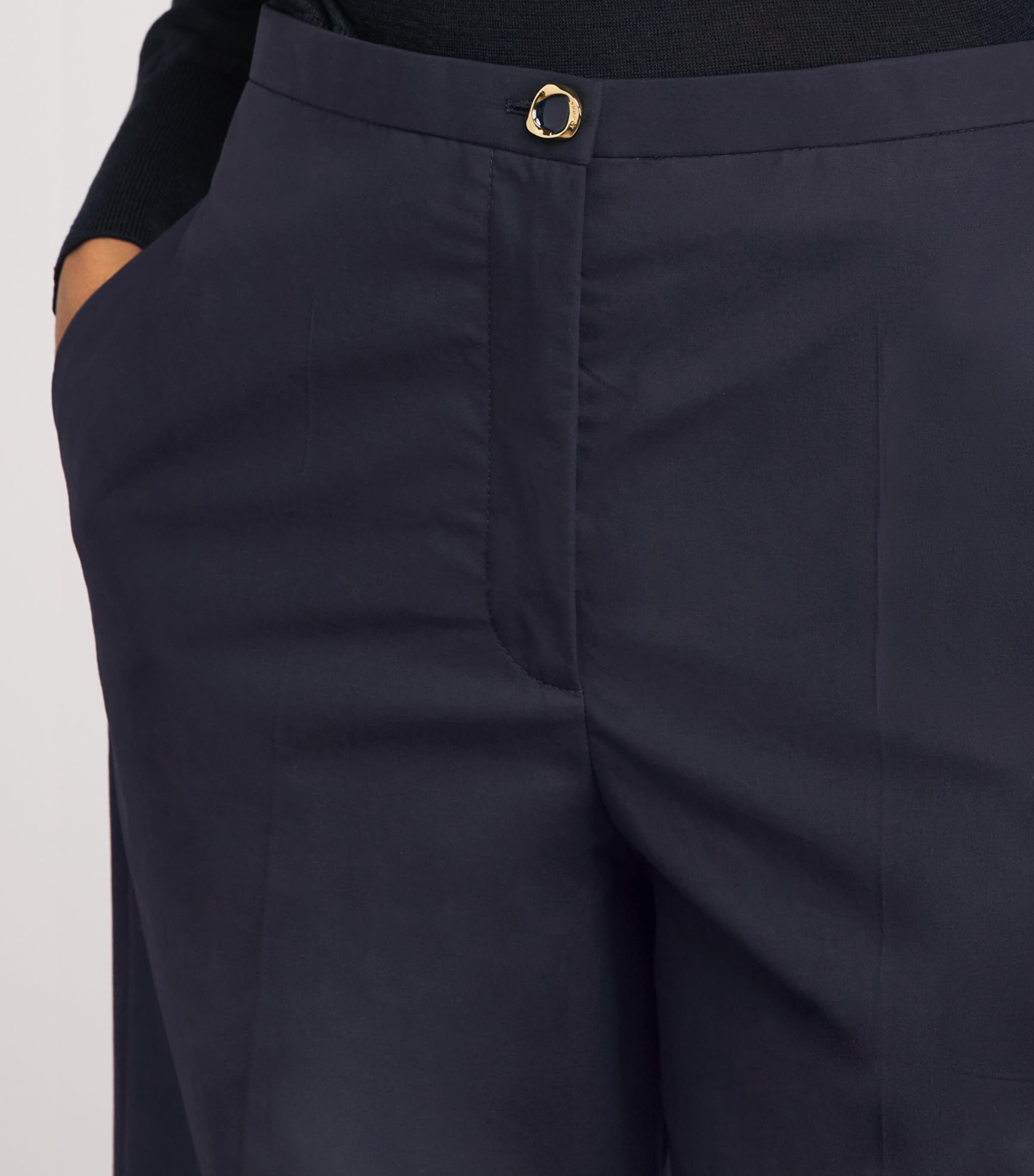 Agnona Womens Cotton Cropped Straight Trousers Dark Blue Navy Image 3
