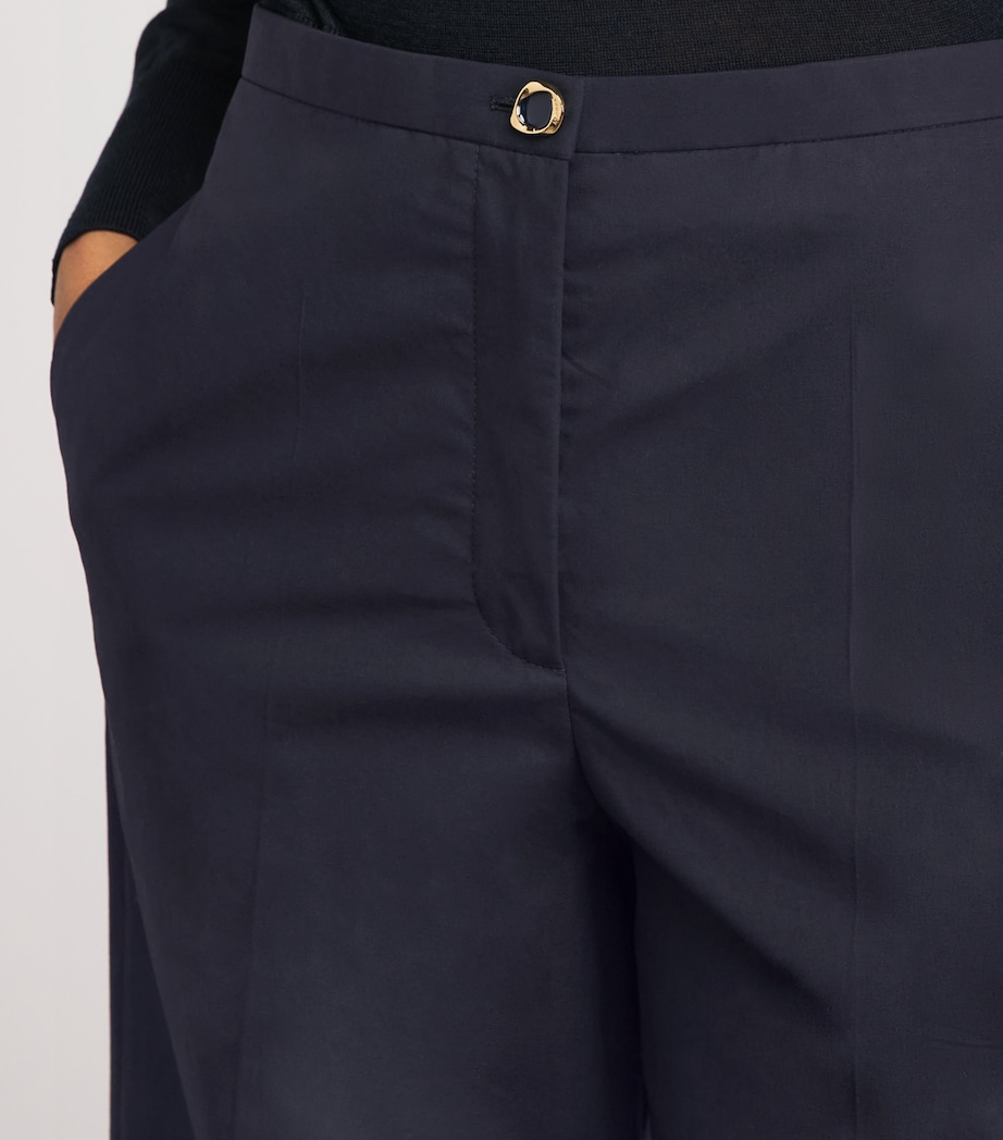 Agnona Womens Cotton Cropped Straight Trousers Dark Blue Navy Image 3