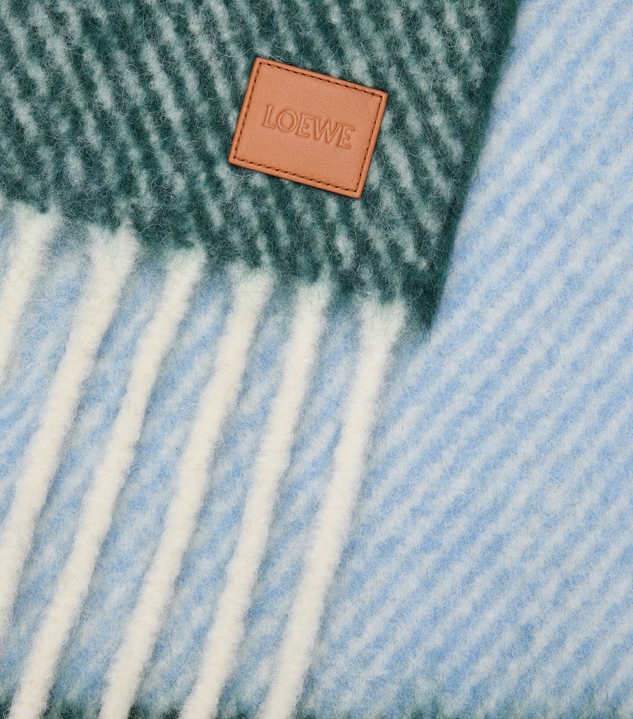 Alpaca-Wool-Blend Jacquard Stripe Scarf BLUE GREEN Image 3