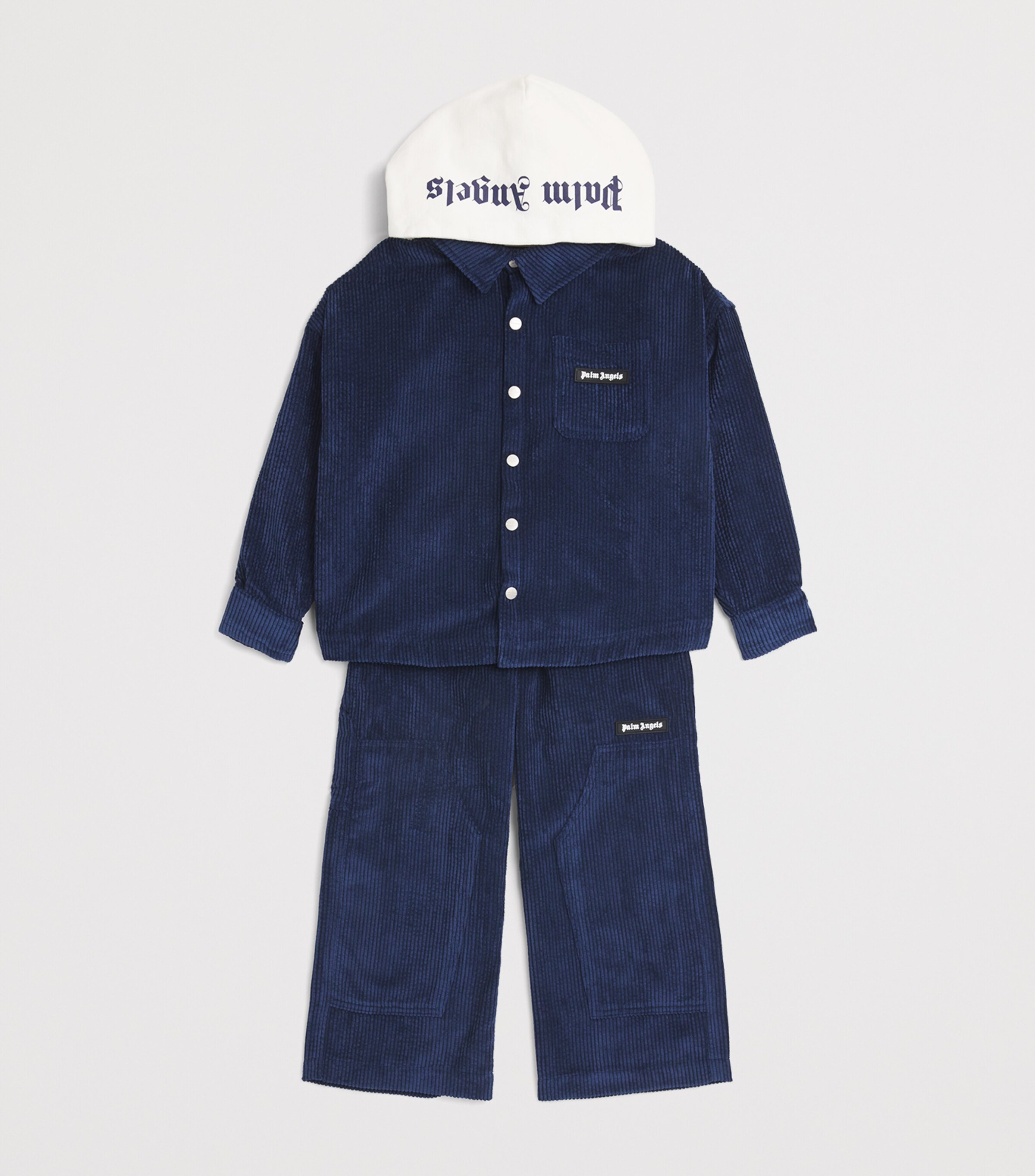 Palm Angels Kids Corduroy Hooded Shirt (4-12+ Years) Blue Offw Image 3