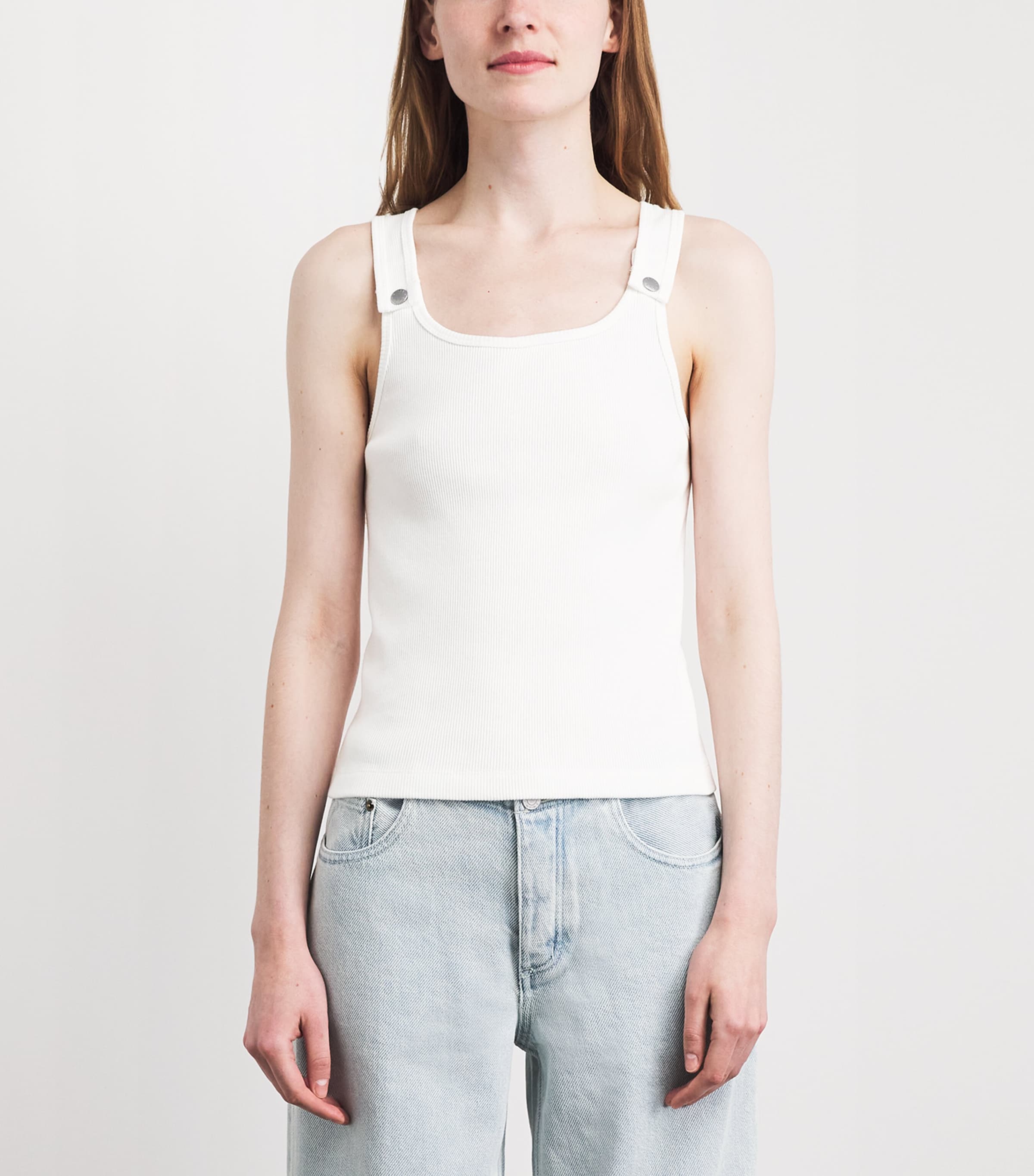 STILL HERE Womens Stretch-Cotton Snap Tank Top Milk Image 4