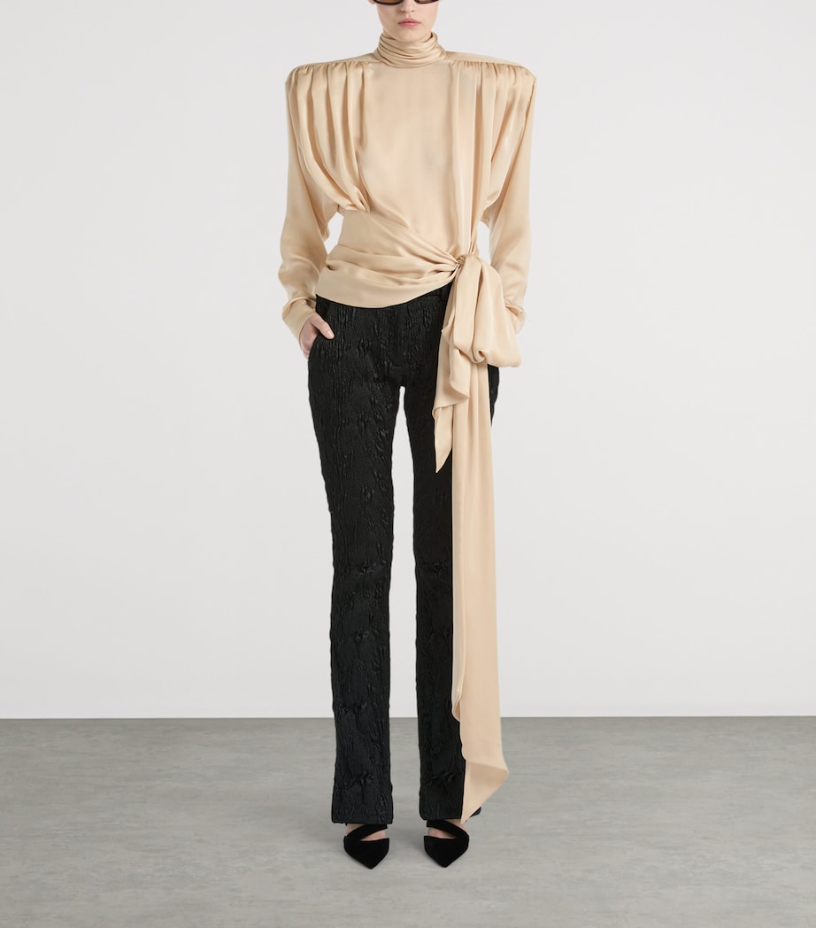 Balmain Womens Silk Charmeuse Gathered Blouse Beige Poudre Image 2