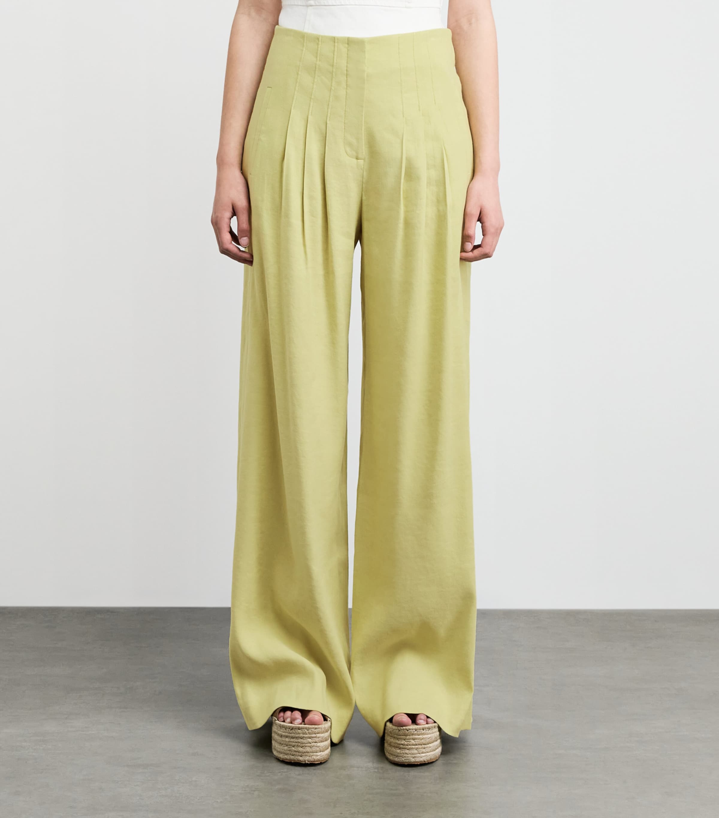 Veronica Beard Womens Linen-Blend Wide-Leg Trousers Pistachio Image 4