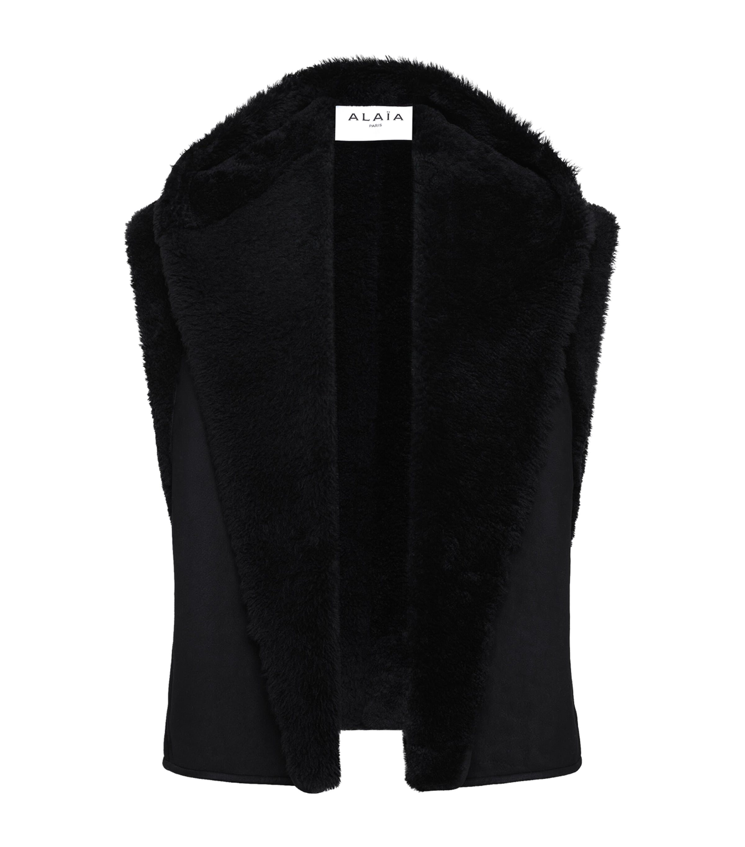Alaïa Womens Shearling Hooded Gilet Noir Alaia Image 1