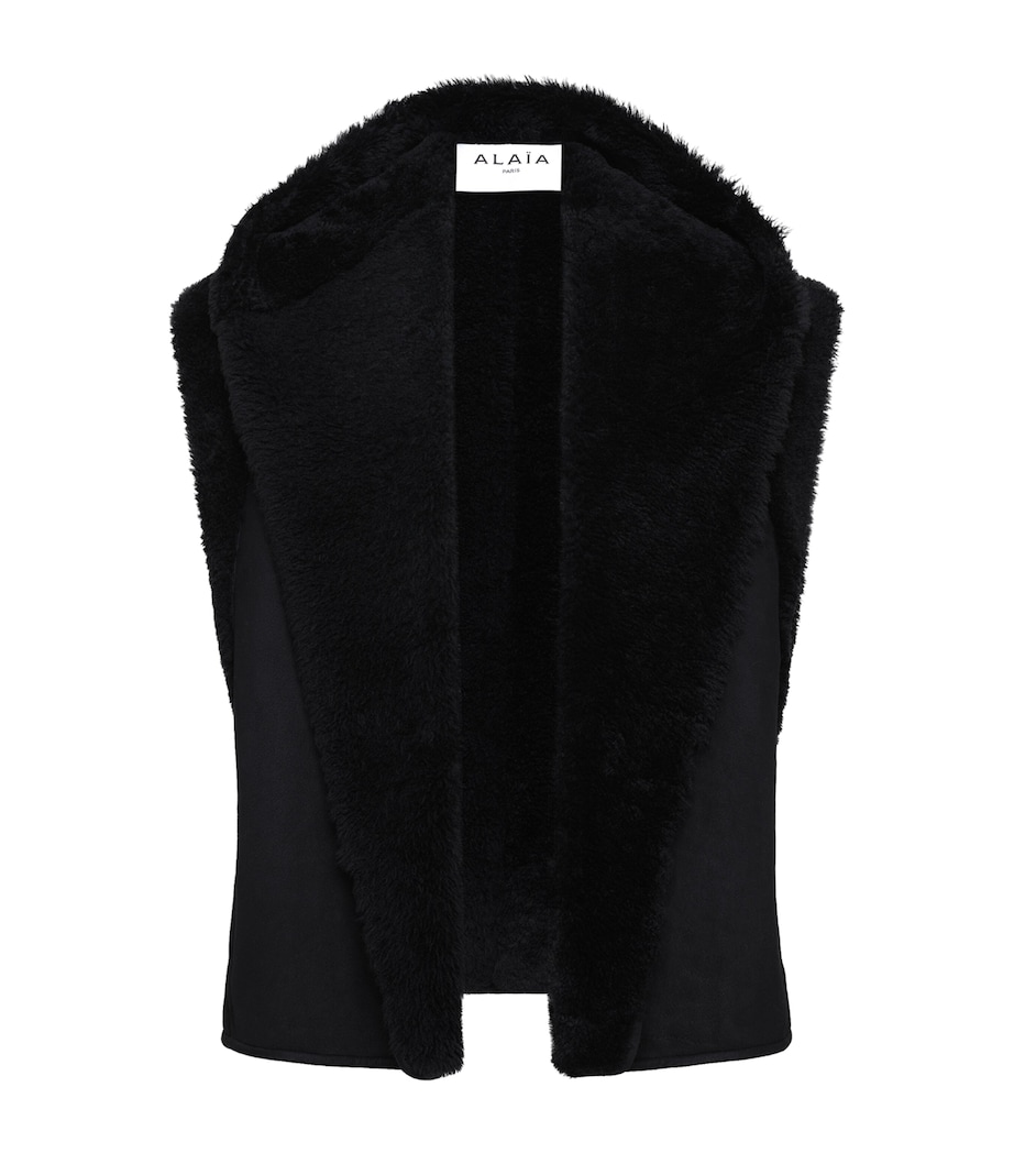 Alaïa Womens Shearling Hooded Gilet Noir Alaia Image 1