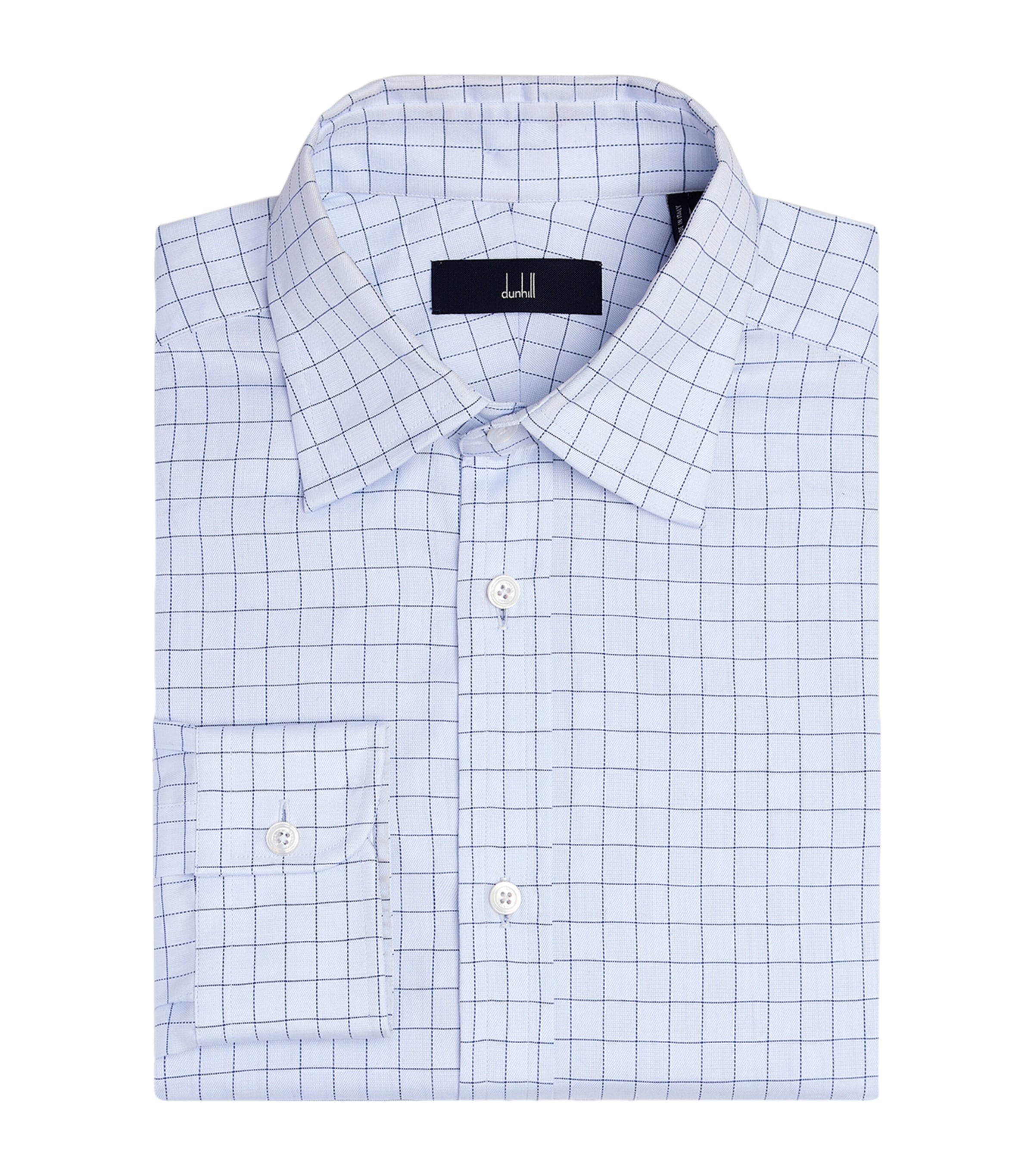 Dunhill Mens Cotton Check Shirt Blue Image 1