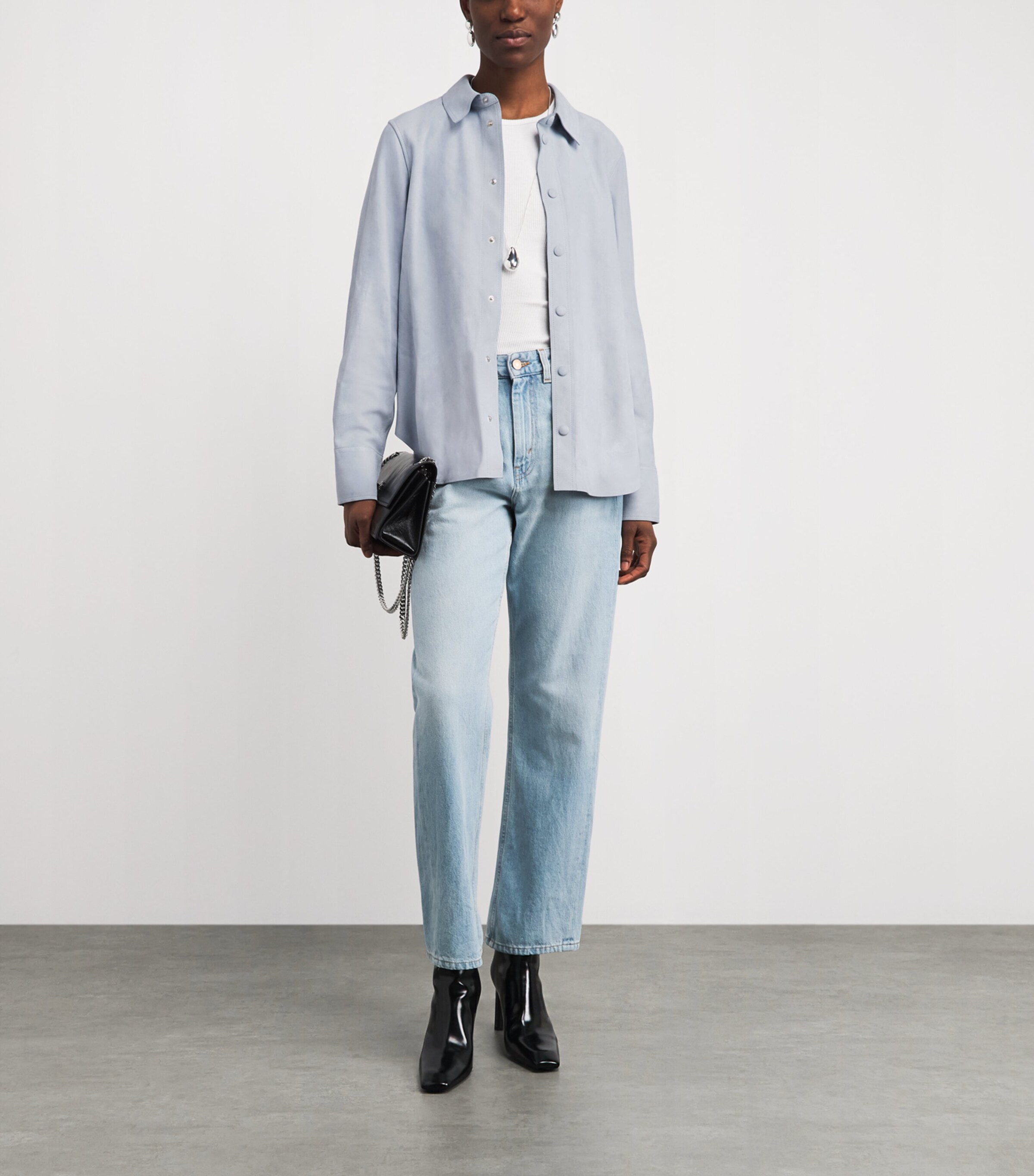 FRAME Womens Goat Suede Shirt Skyb Sky Blue Image 2