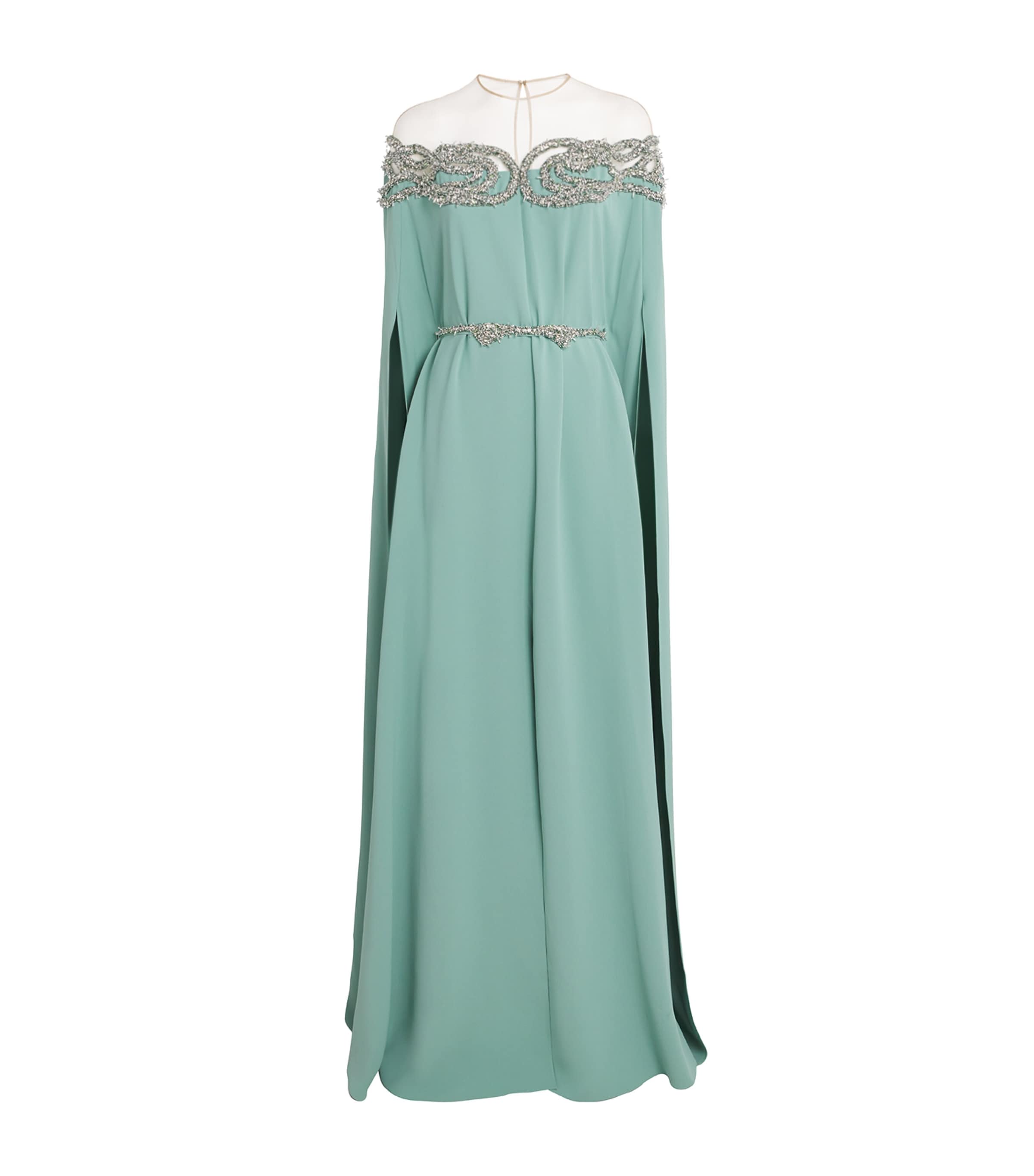 Zuhair Murad Embellished Cape Gown In Green