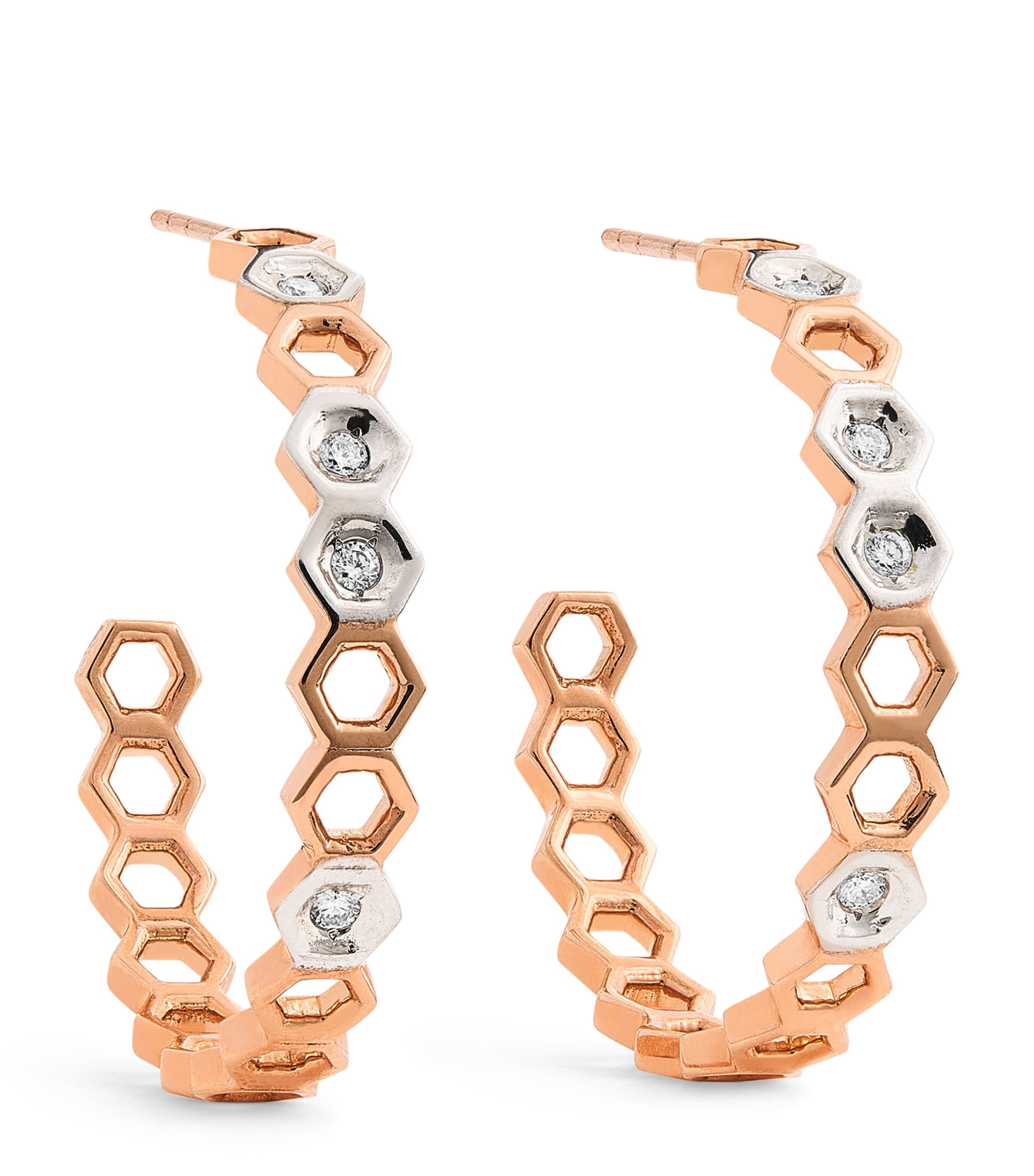 Rose Gold and Diamond Honeycomb Hoop Earrings ROSE GOLD Image 1