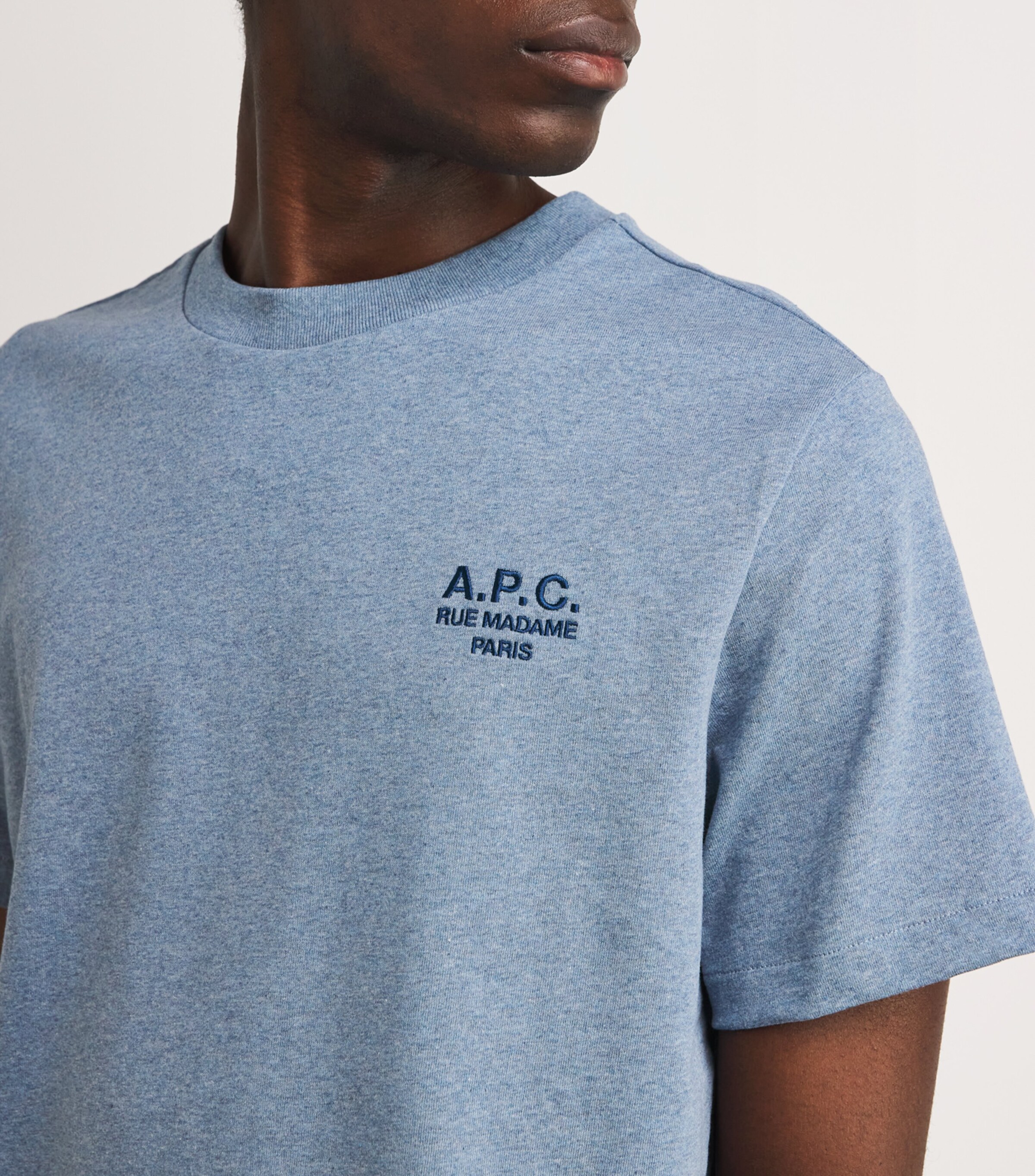 A.P.C. Mens Cotton Logo T-Shirt Bleu Gris Chine/bleu Image 6
