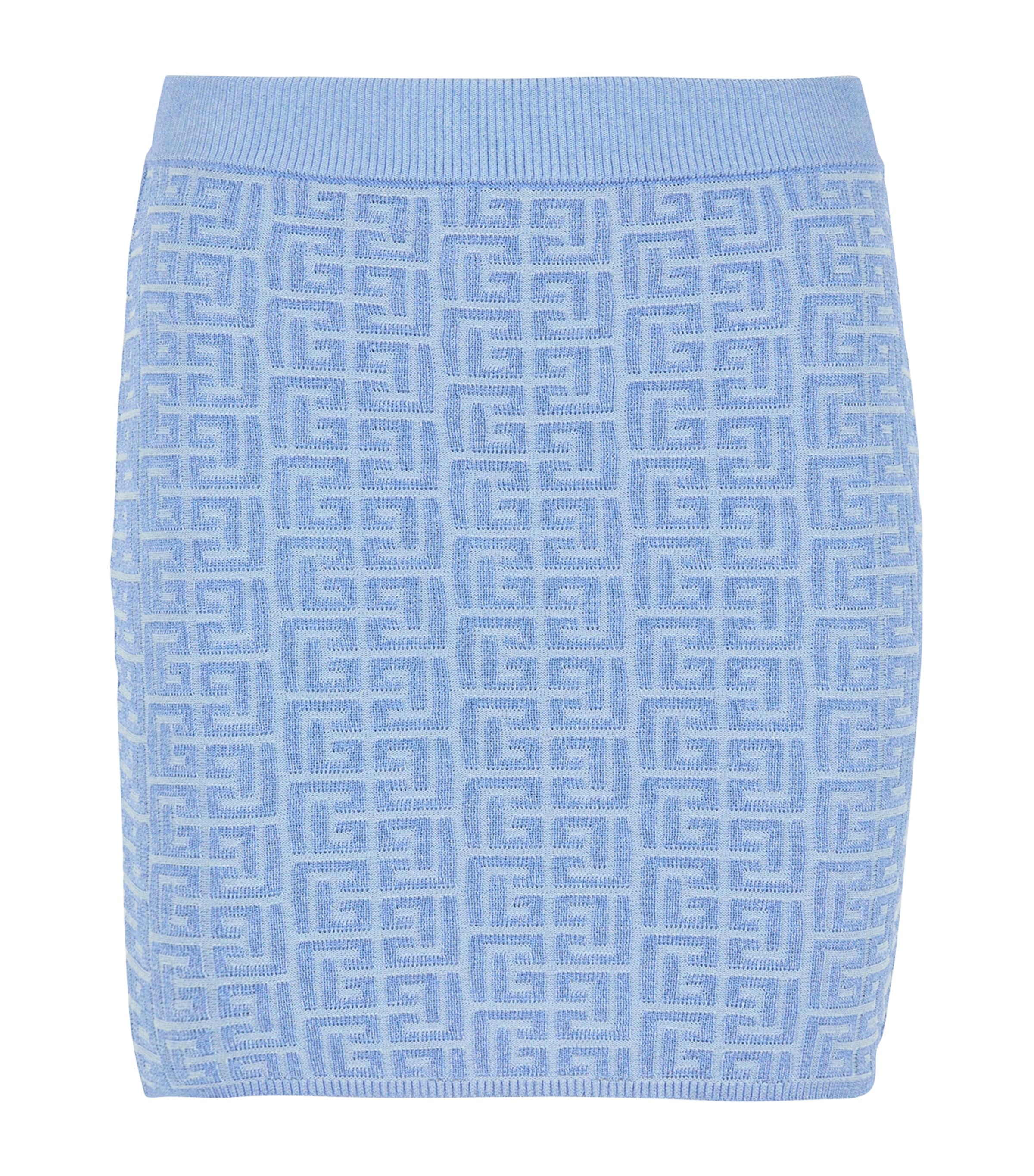 Balmain Pb Monogram Jacquard Mini Skirt In Blue