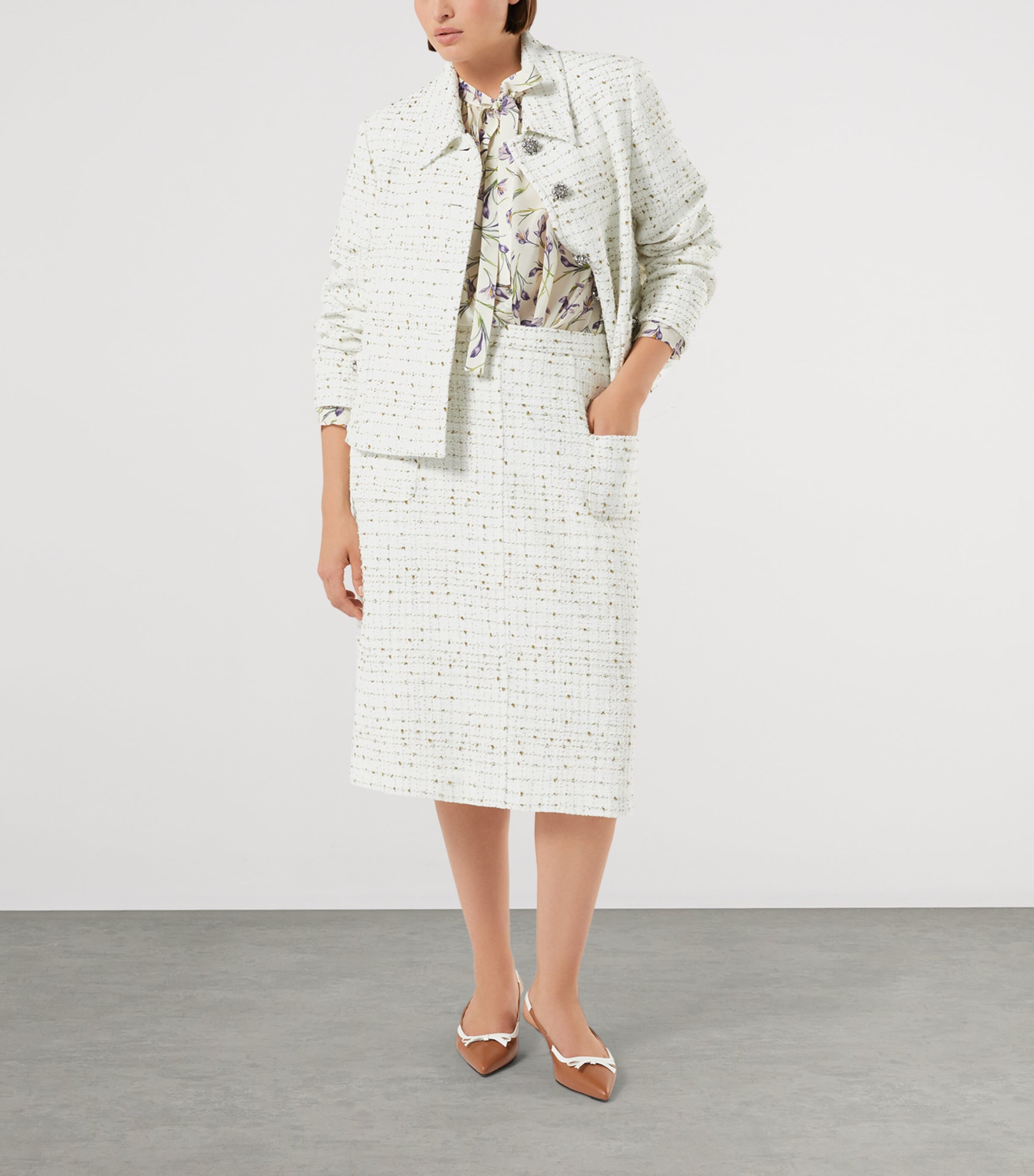 Marina Rinaldi Womens Silk Floral Print Blouse Ivory Image 4