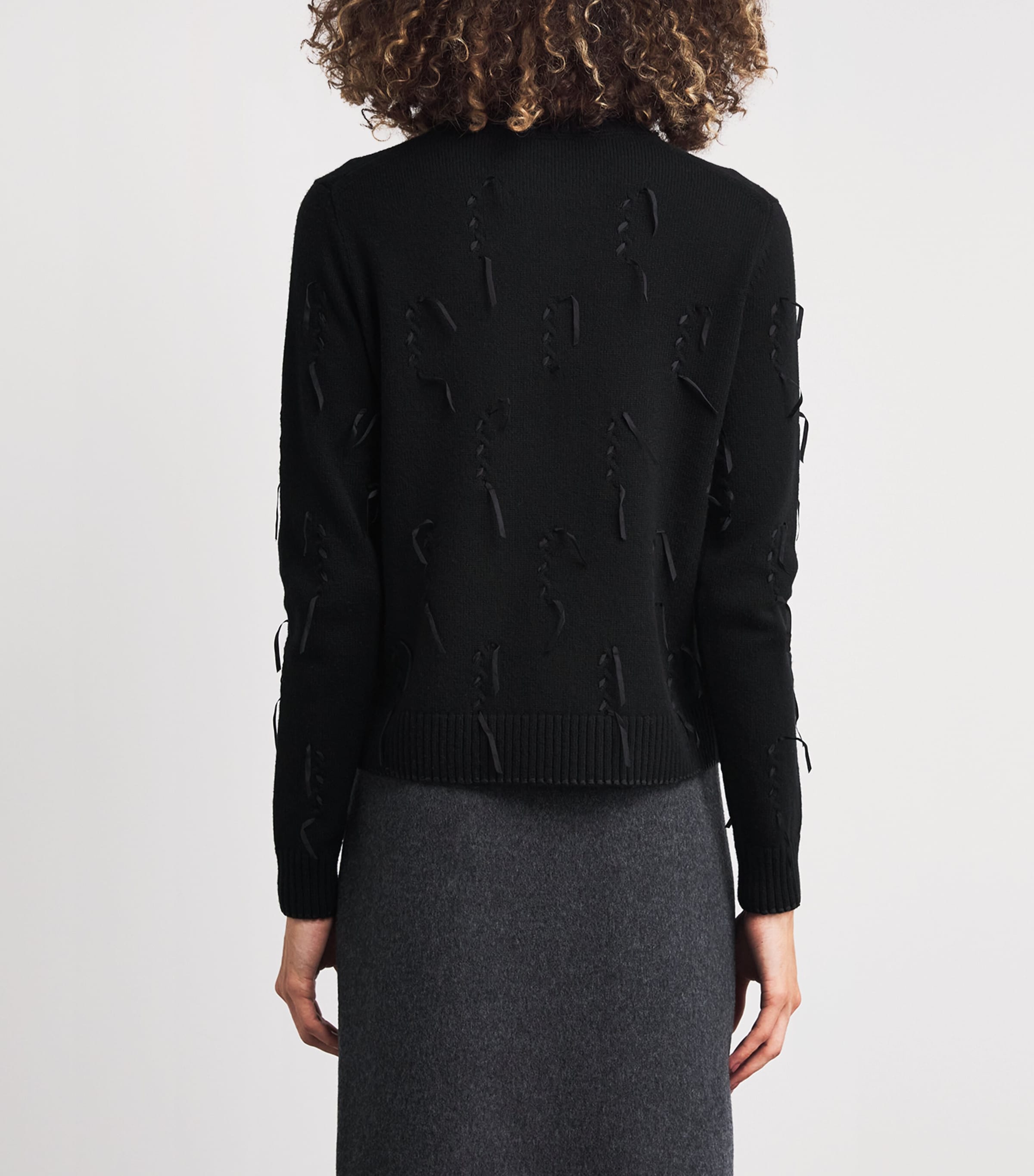 Lafayette 148 Womens Cashmere Ribbed-Embellished Cardigan Black Image 4