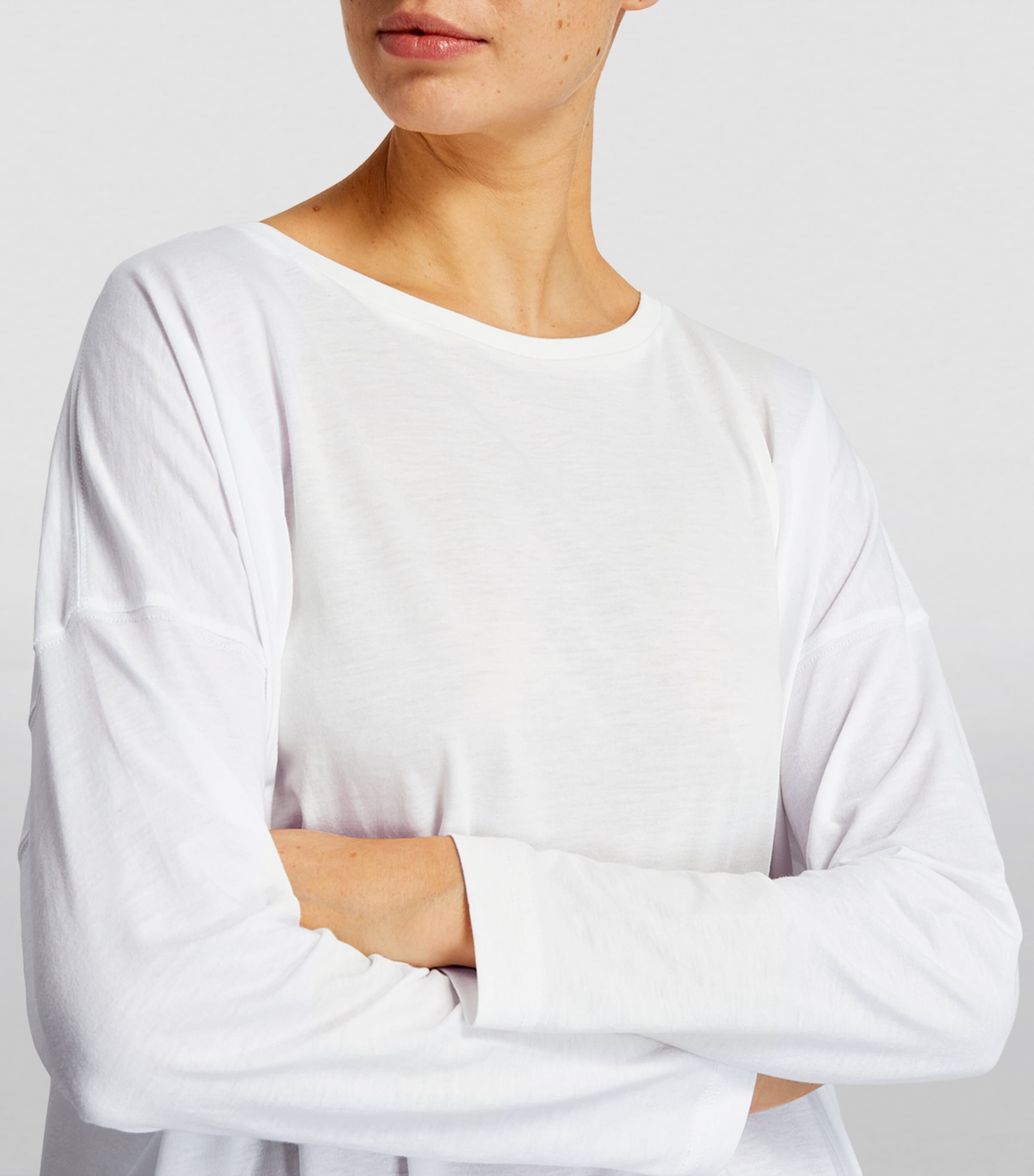 Pima Cotton A-Line Long-Sleeved Top WHITE Image 6