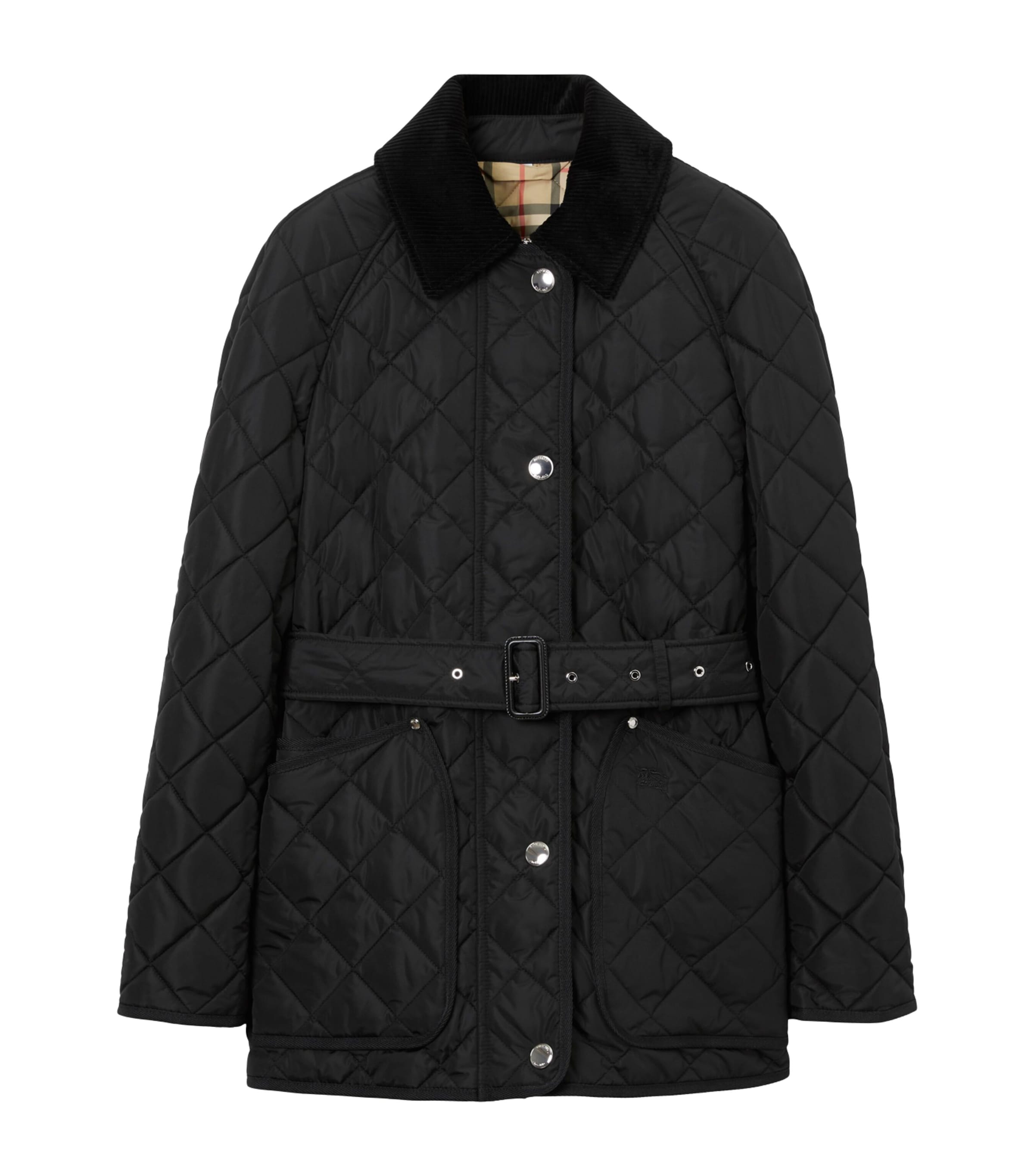 Burberry Ekd-embroidered Diamond-quilted Jacket In Black