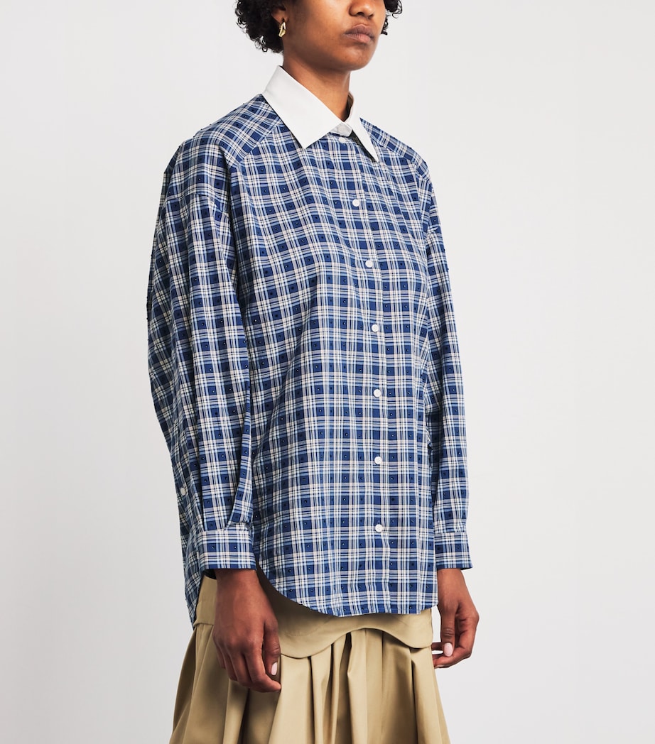 Rhinestone-Embellished Check Shirt BLUE Image 3