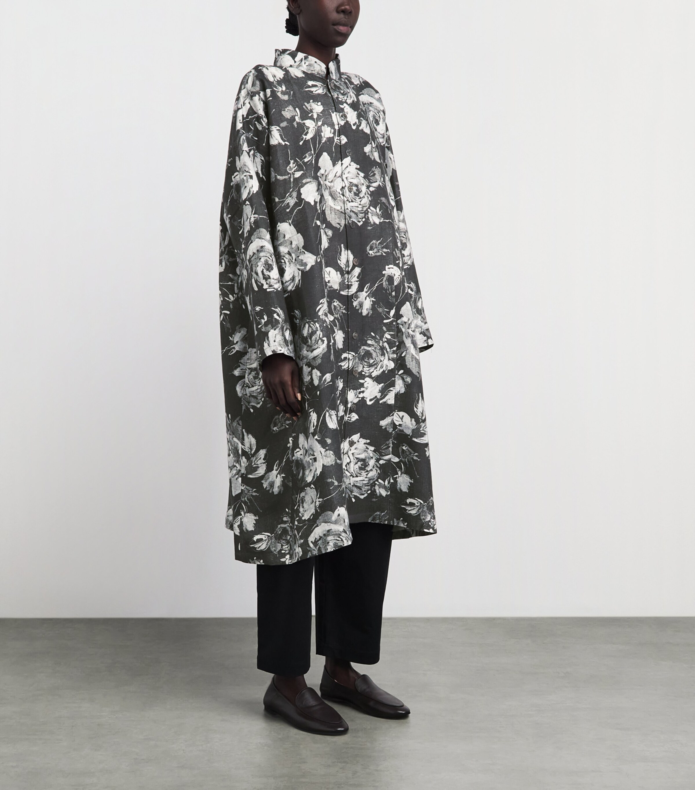Eskandar Womens Linen A-Line Panelled Jacket Mnochrom Image 4