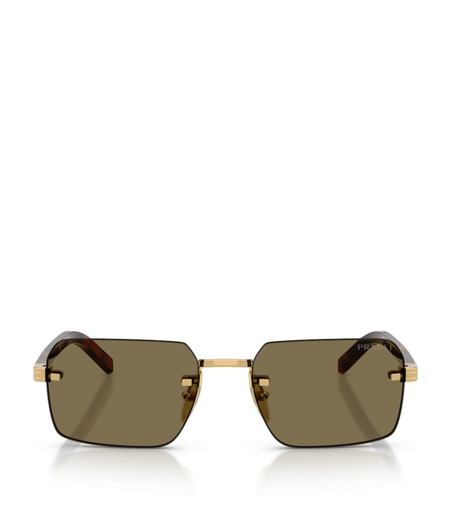 Prada Rimless Rectangle Sunglasses Gold Image 1