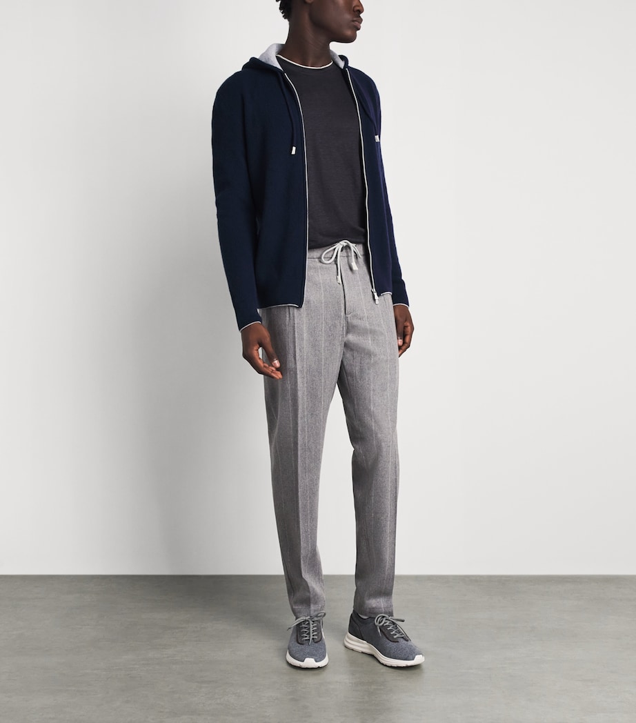 Eleventy Mens Wool-Blend Stripe Drawstring Trousers Grigio Chiaro Melang Image 2