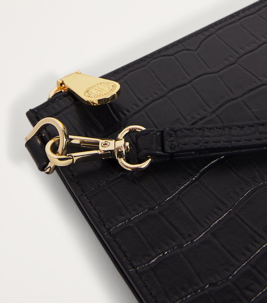 Harrods Medium Croc-Embossed Leather Pouch Black Image 4