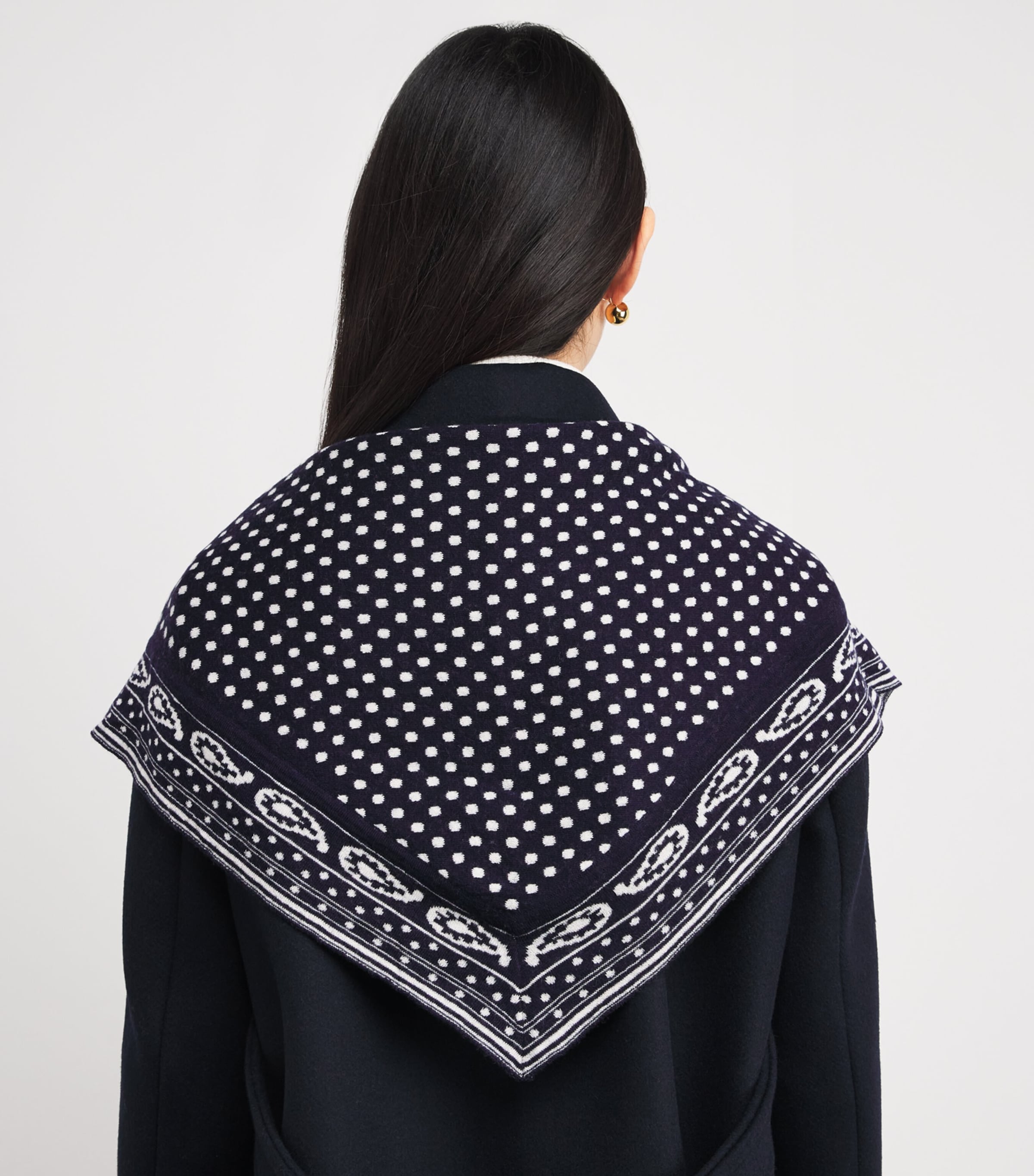 Wool-Cashmere Reversible Paisley Scarf NAVY POLKA DOT Image 2