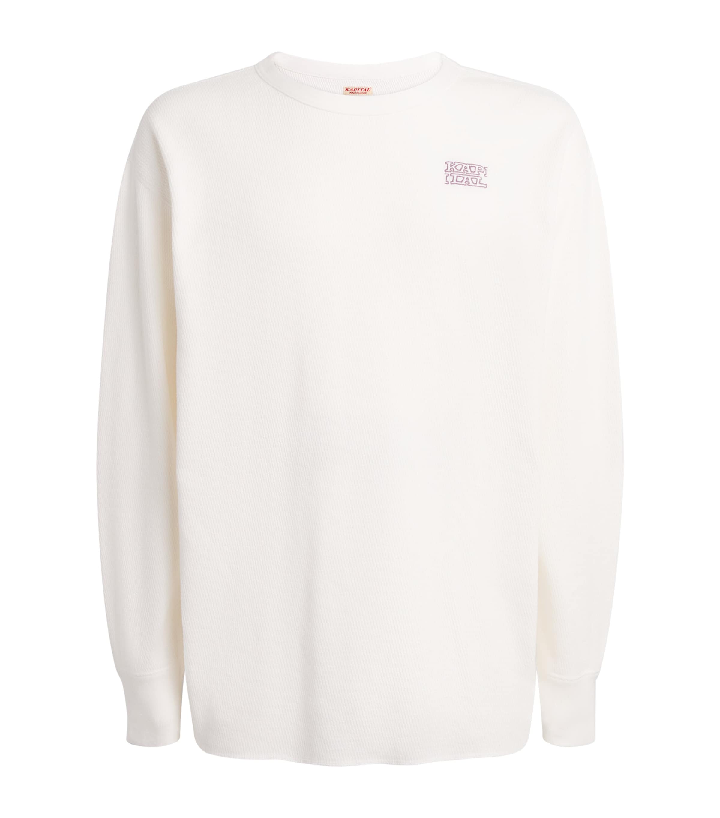 Cotton Waffle-Knit Embroidered T-Shirt WHITE Image 1