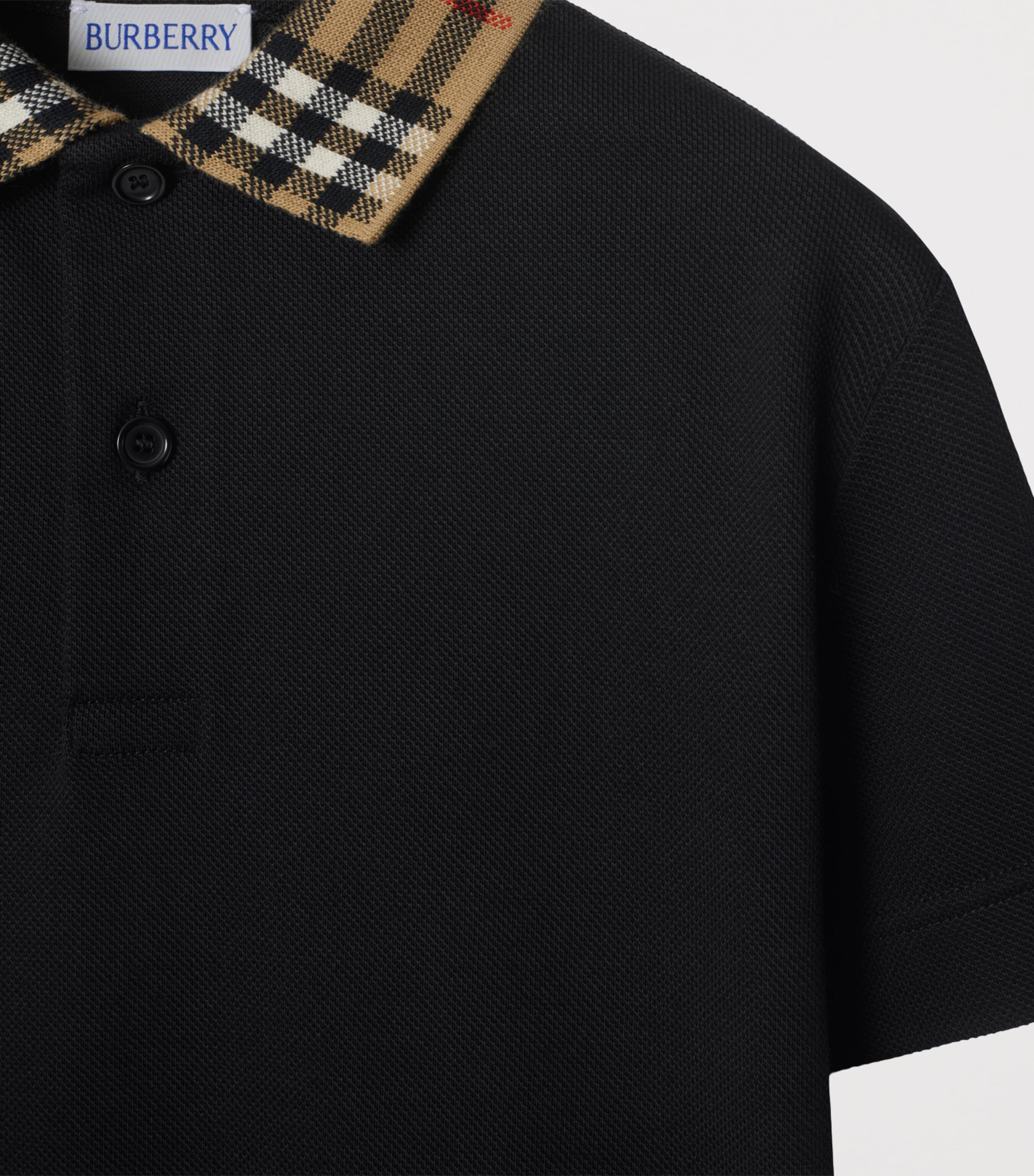 Burberry Kids Black Cotton Check-Collar Polo Shirt (3-12 Years
